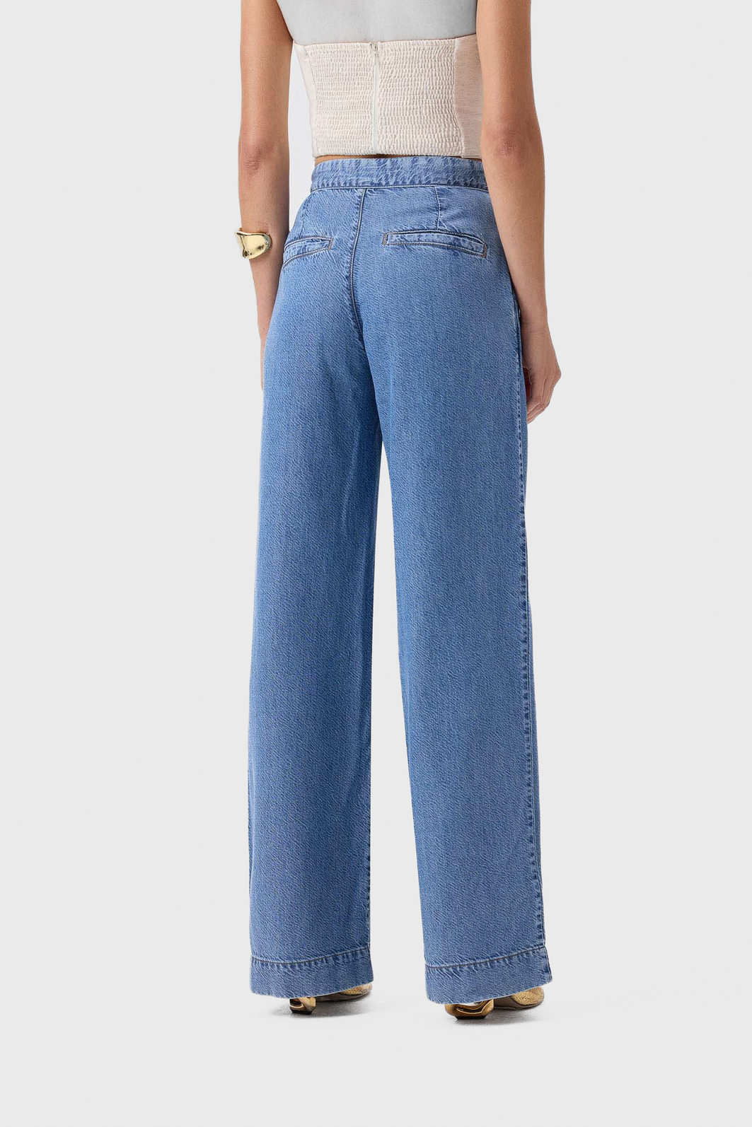 Calça Jeans Flor de Lis Wide Leg Liocel Algodão Bolso Faca Azul Claro