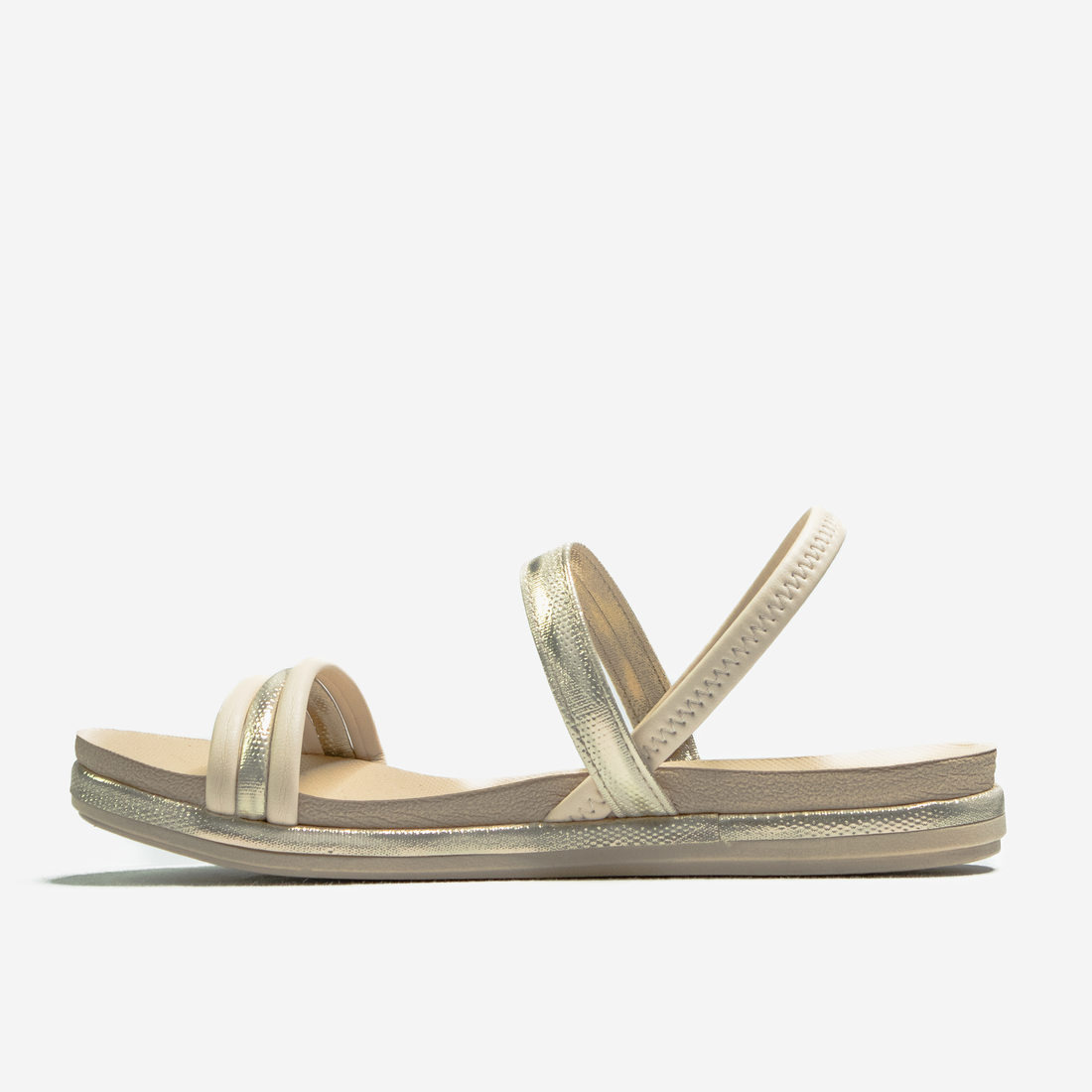 Sandália Papete Mississipi Tira Lateral Brilho Posterior Elástico Bege Sandália Papete Mississipi Tira Lateral Brilho Posterior Elástico Bege