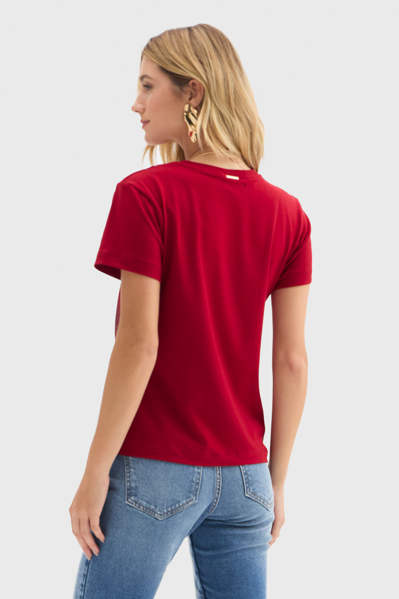 Blusa Flor de Lis Algodão Elastano Manga Curta Básica Rosa Pêssego Blusa Flor de Lis Algodão Elastano Manga Curta Básica Rosa Pêssego