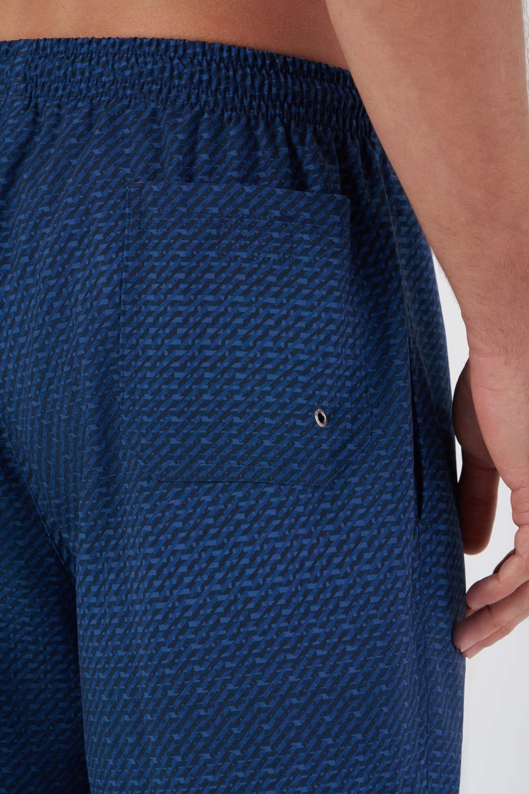 Short Banho Dlz Poliéster Elastano Cós Elástico com Amarração Estampa Geométrica Azul Marinho