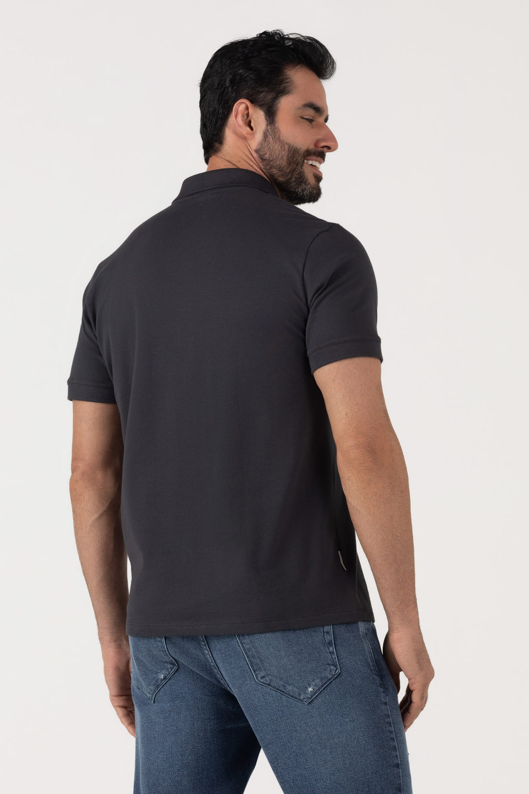 Camisa Polo Dlz Algodão Gola Colarinho Manga Curta Lisa Aplicação Logo Bordado Preto