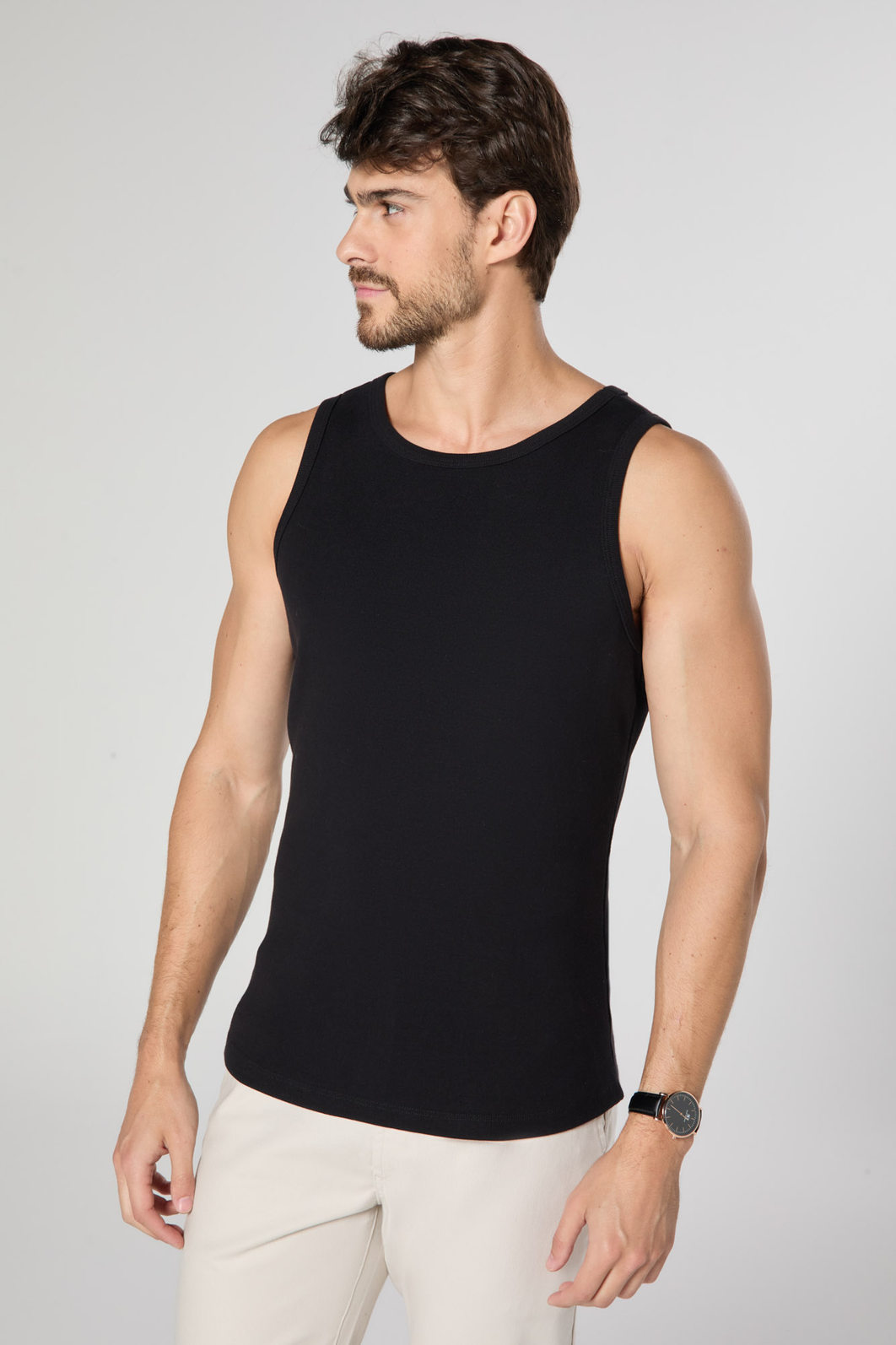 Camiseta Regata Dlz Algodão Malha Canelada Preto Camiseta Regata Dlz Algodão Malha Canelada Preto