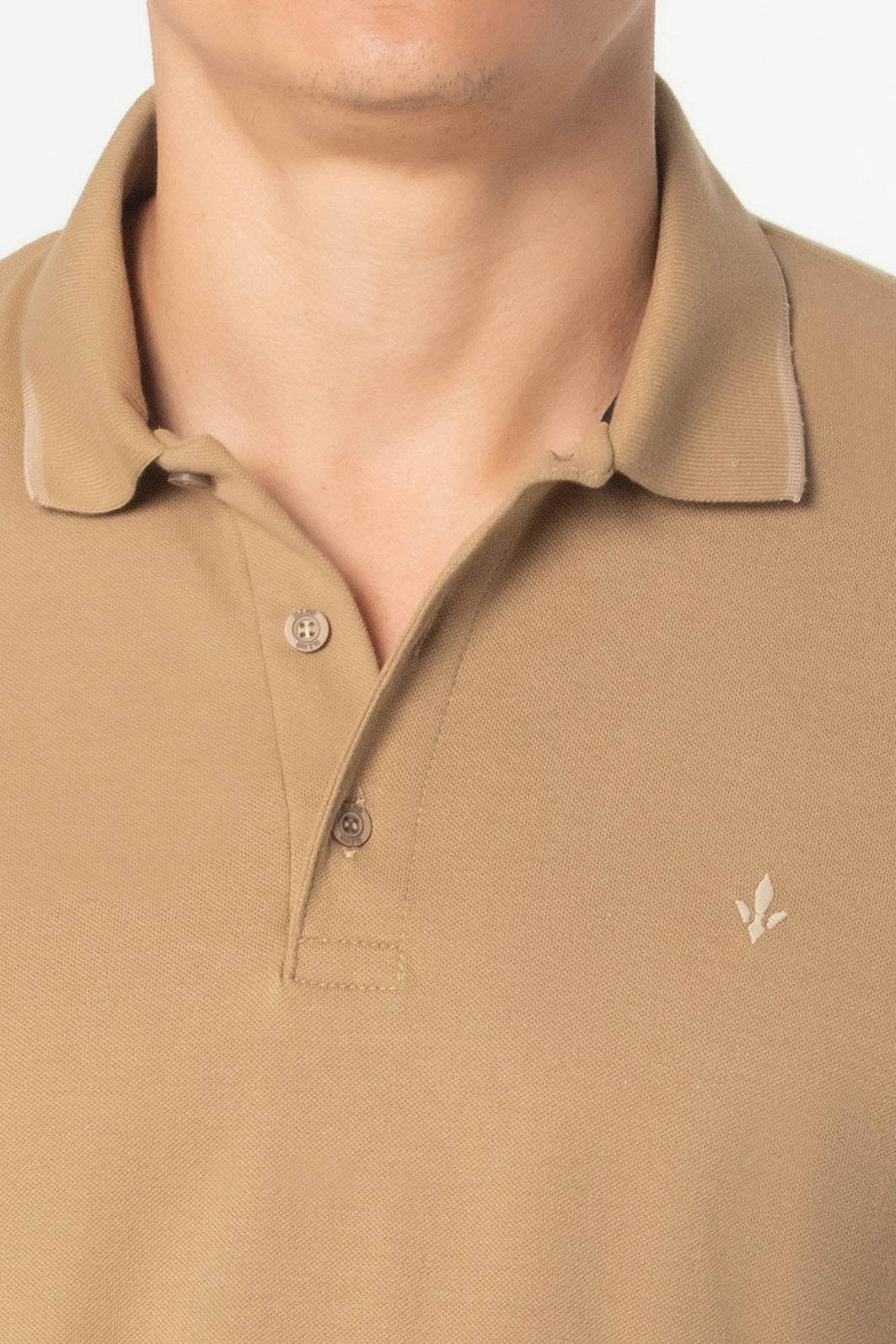 Camisa Polo Dlz Algodão Gola Colarinho Manga Curta Lisa Aplicação Bordado Logo Bege