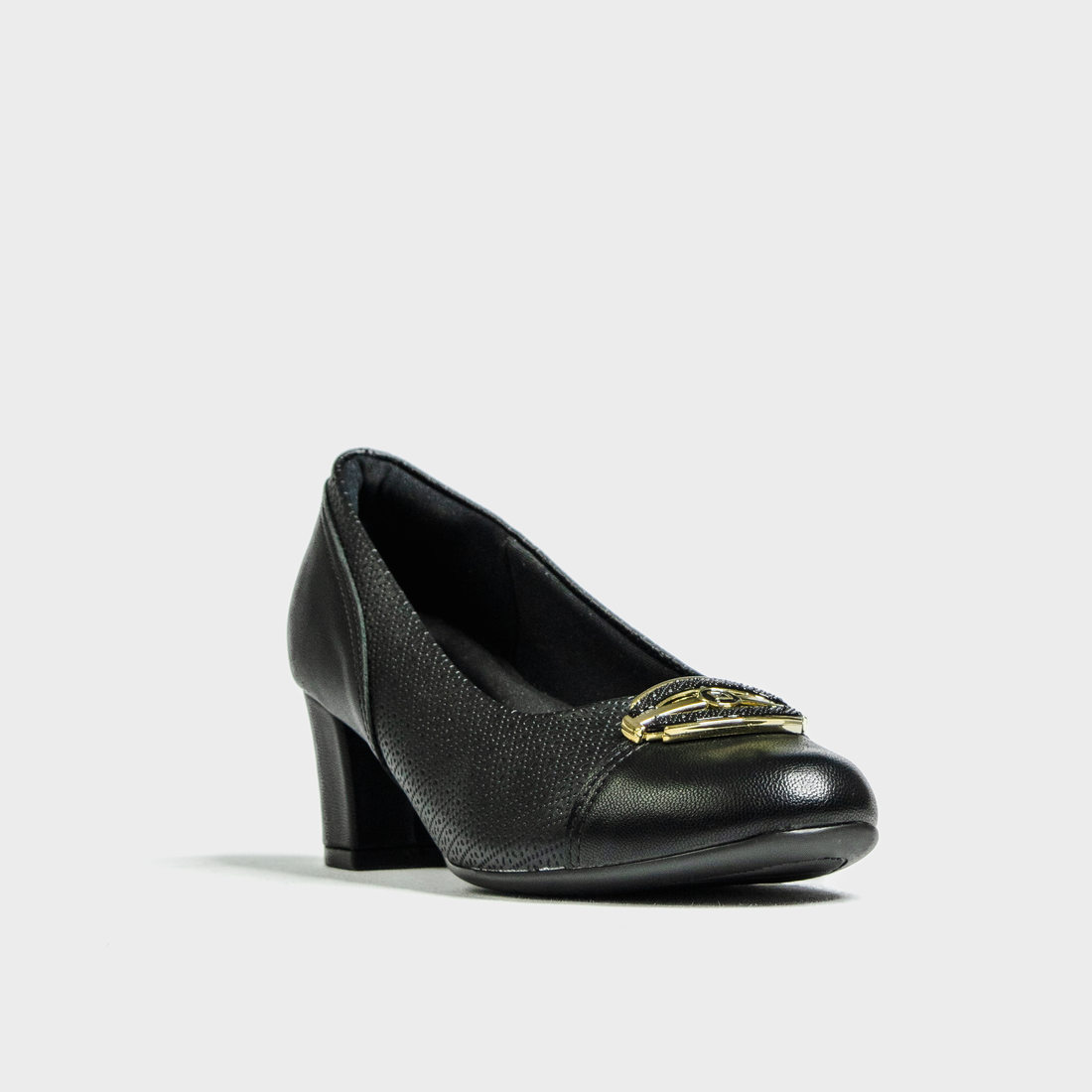 Sapato Piccadilly Joanete Bico Redondo Aplicação Metal com Recortes Trabalhado Salto Grosso Baixo Pr