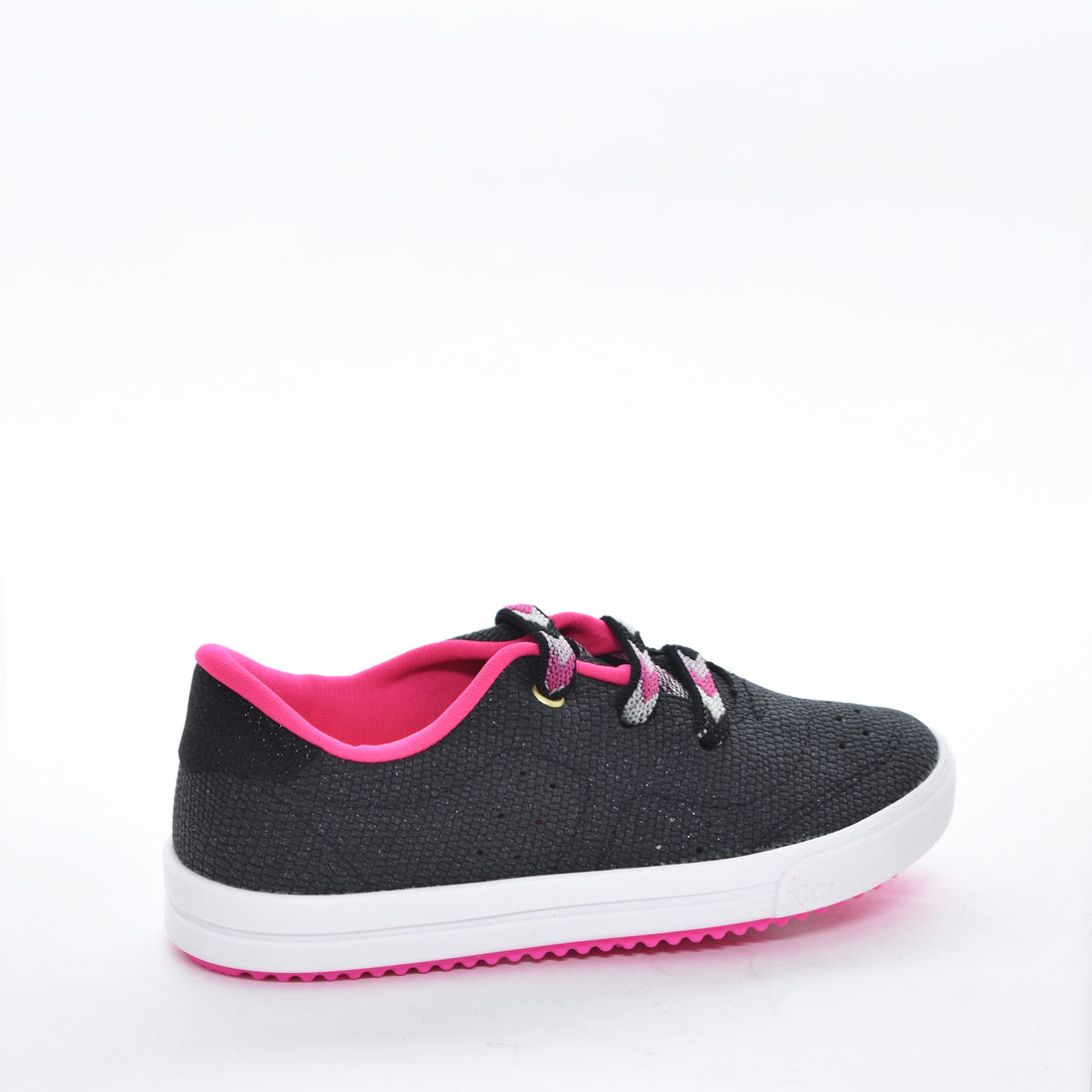 Tênis Slip On Kidy Tecnologia Respi-Tec Cabedal Microperfuros Brilho Cadarço Colorido Preto