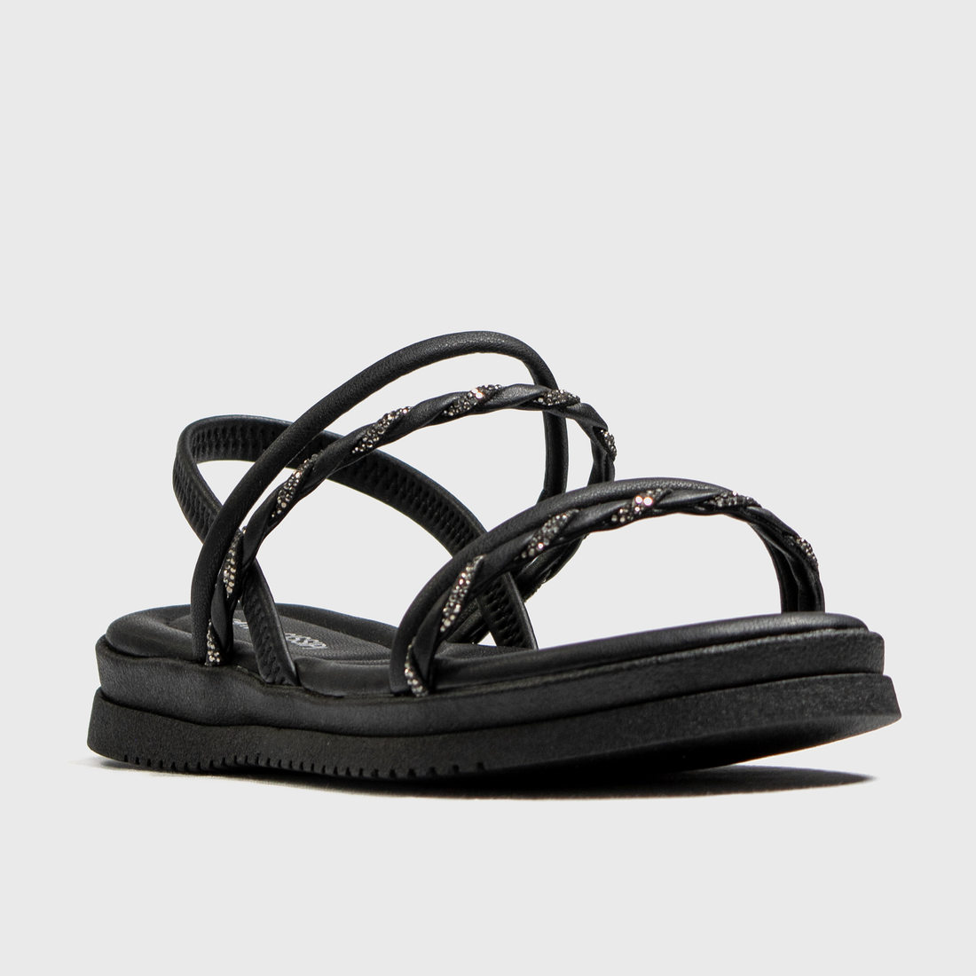 Sandália Papete Mississipi Cabedal Tiras Aplicação Strass Posterior Elástico Preto Sandália Papete Mississipi Cabedal Tiras Aplicação Strass Posterior Elástico Preto