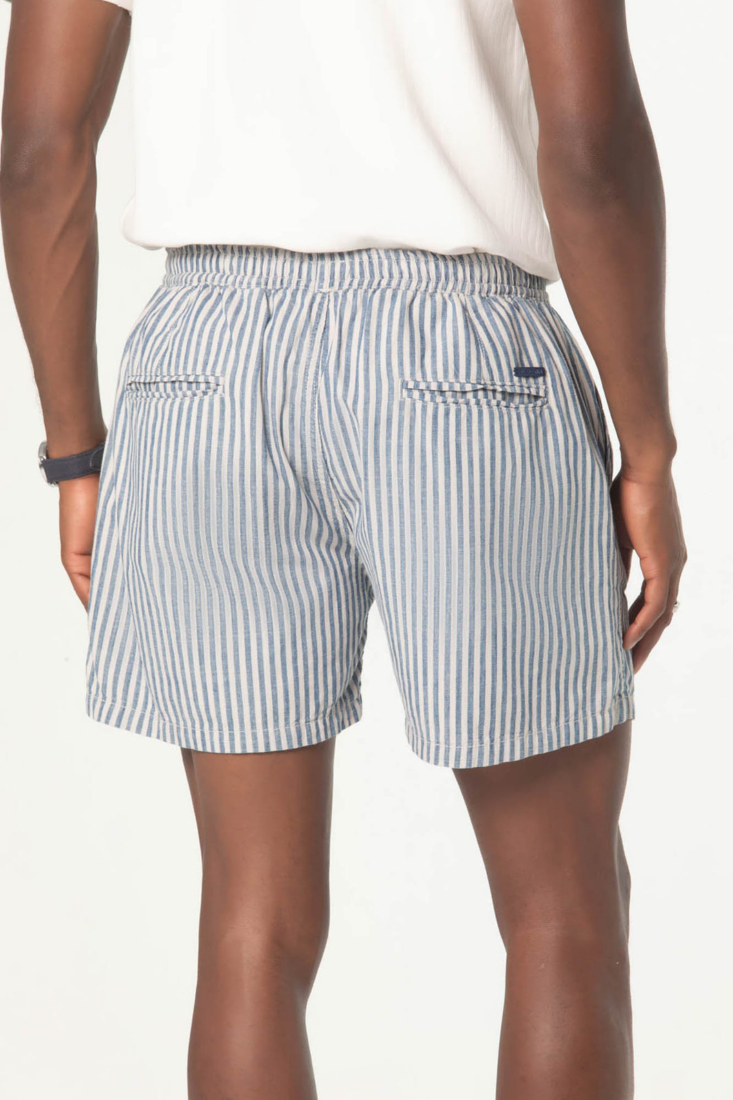 Short Dlz Algodão Cós com Amarração Estampa Listras Bolso Faca Azul