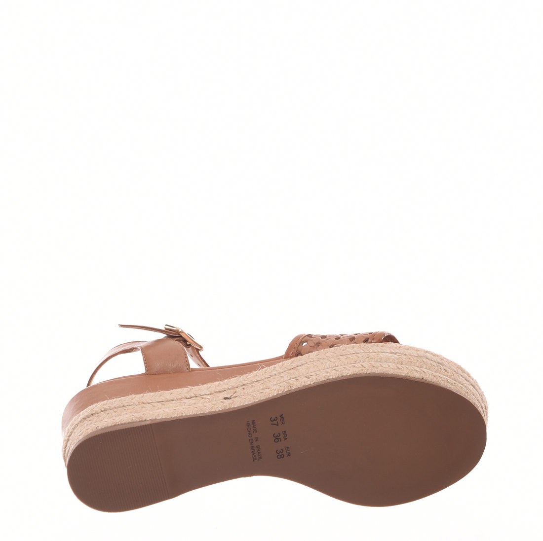 Sandália Plataforma Giulia Domna com Perfuros Espadrille Couro Caramelo