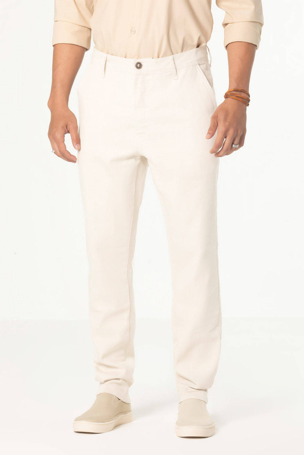 Calça Dlz Slim Chino Linho Bolso Faca Aplicação Bordado Logo Off White