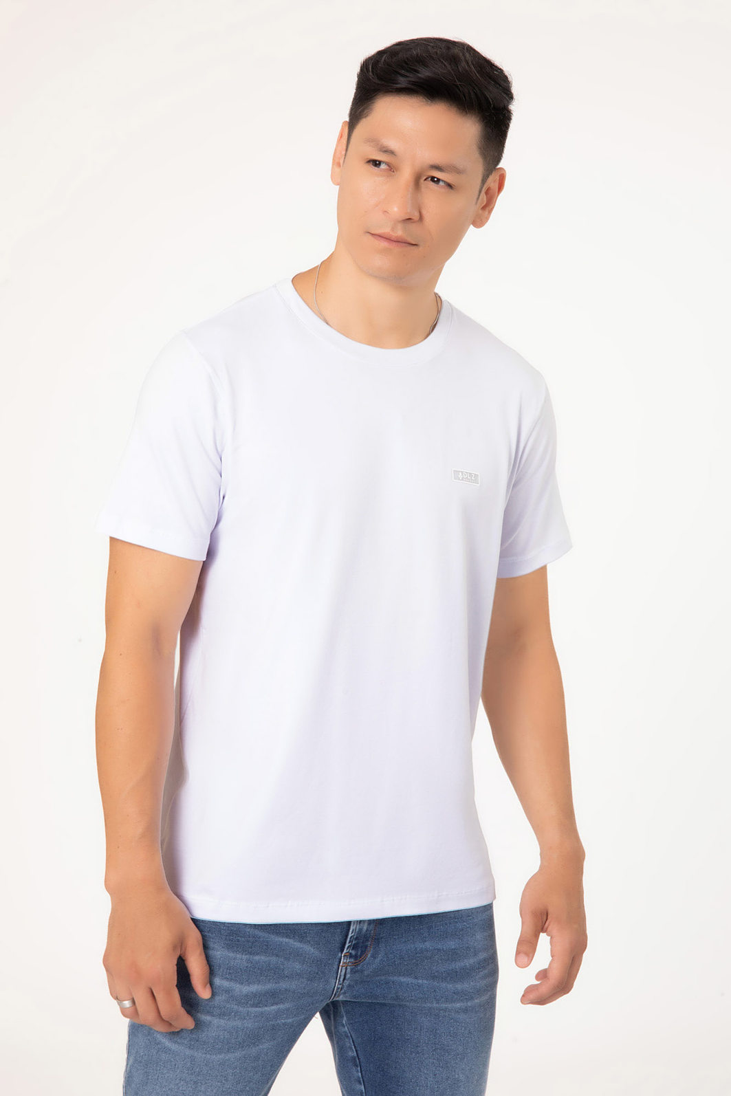 Camiseta Dlz Algodão Elastano Manga Curta Detalhe Escrita Emborrachado Aplicação Logo Branco