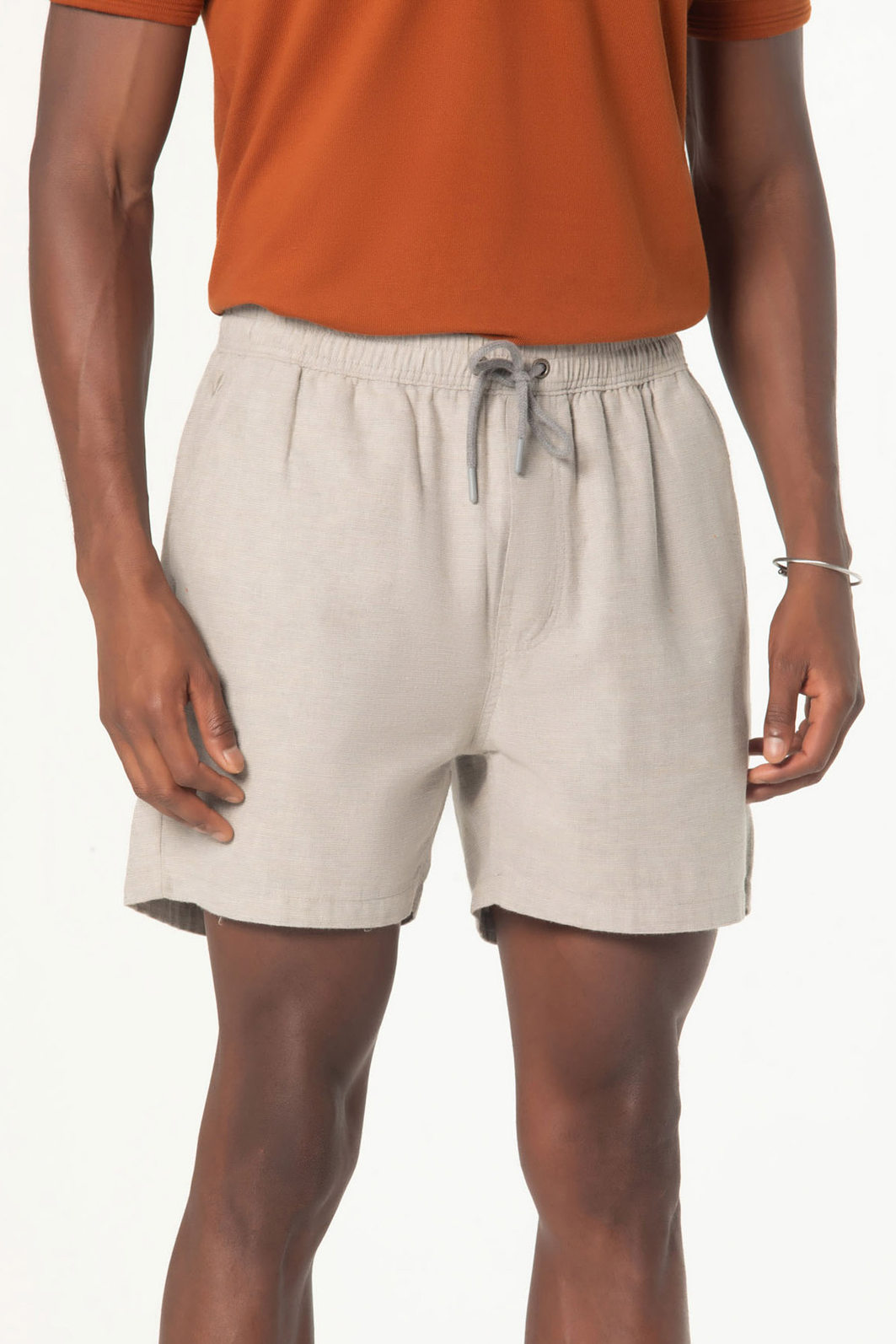 Short Dlz Algodão Cós Elástico com Amarração Bolso Faca Aplicação Logo Cinza Mescla