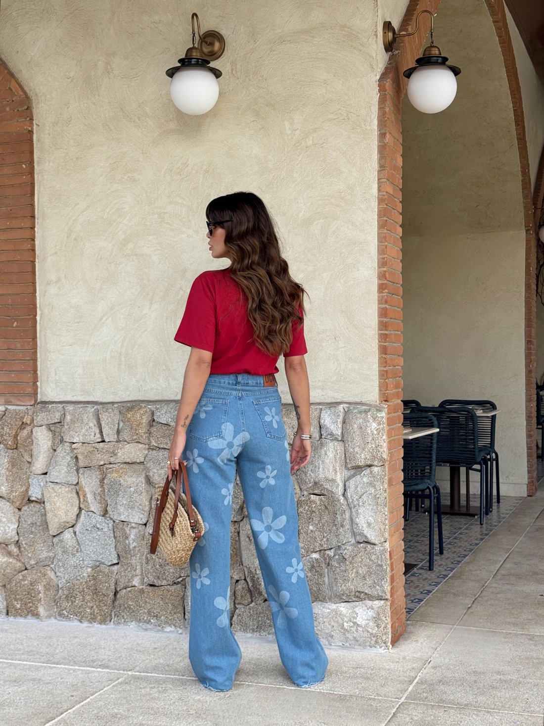 CALÇA JEANS WIDE LEG FLORA AZUL