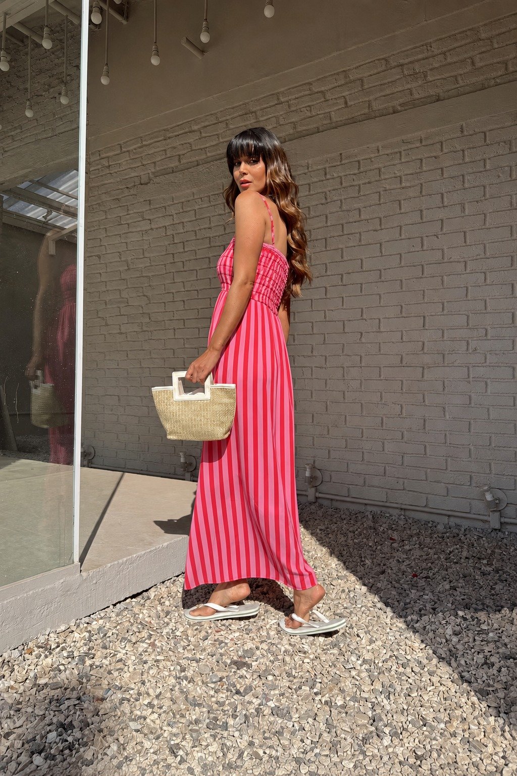 VESTIDO MIDI LISTRADO PANDORA ROSA