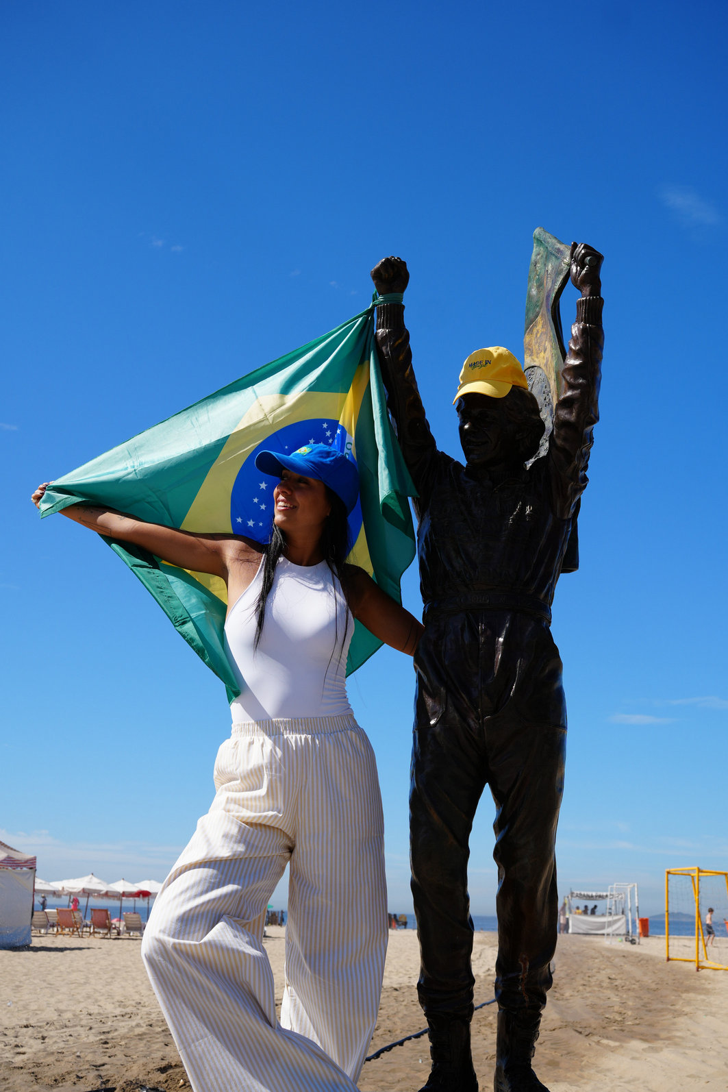 CALÇA PANTALONA LISTRADA LIA AMARELO MANTEIGA