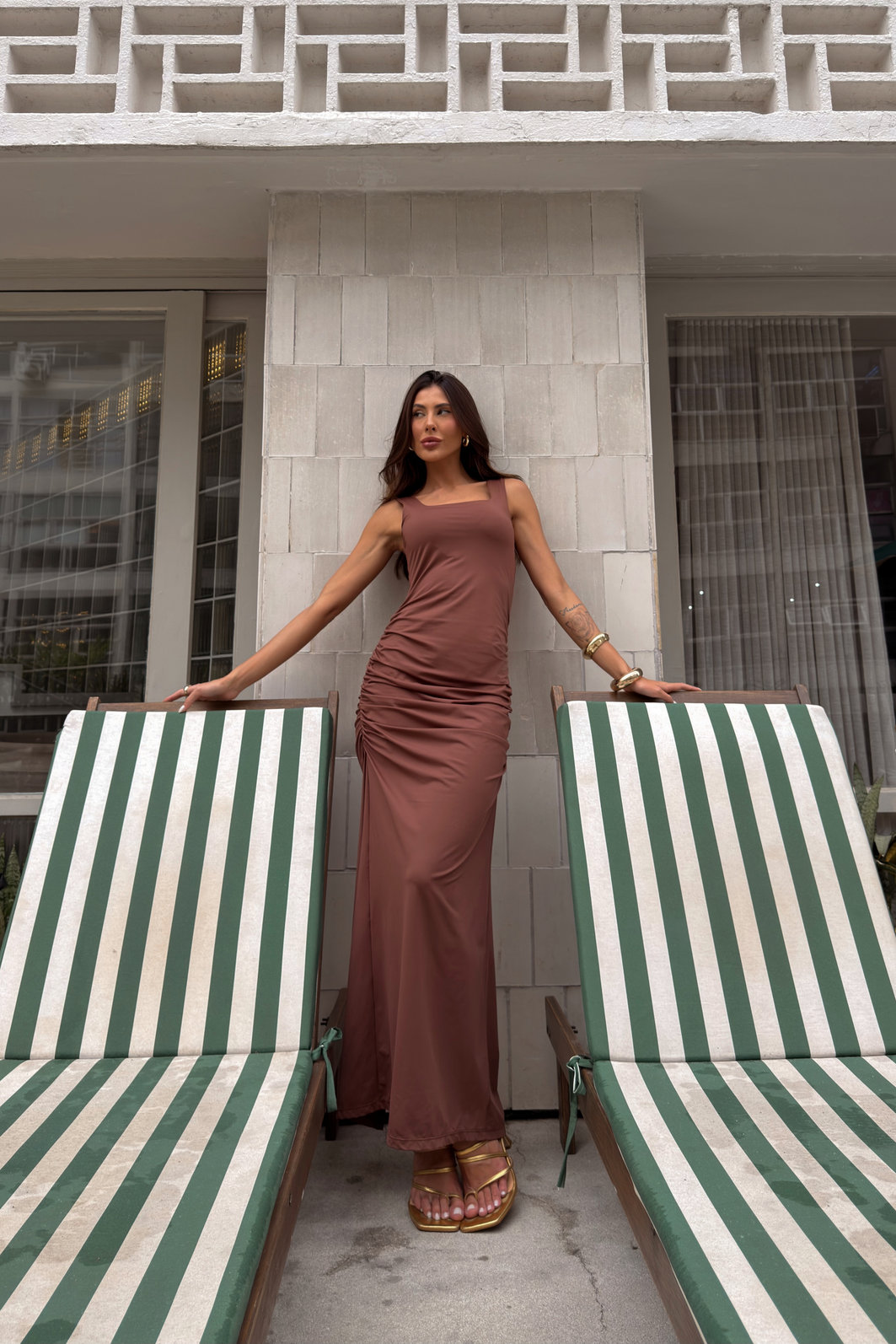 VESTIDO DECOTE QUADRADO GORGEOUS MARROM