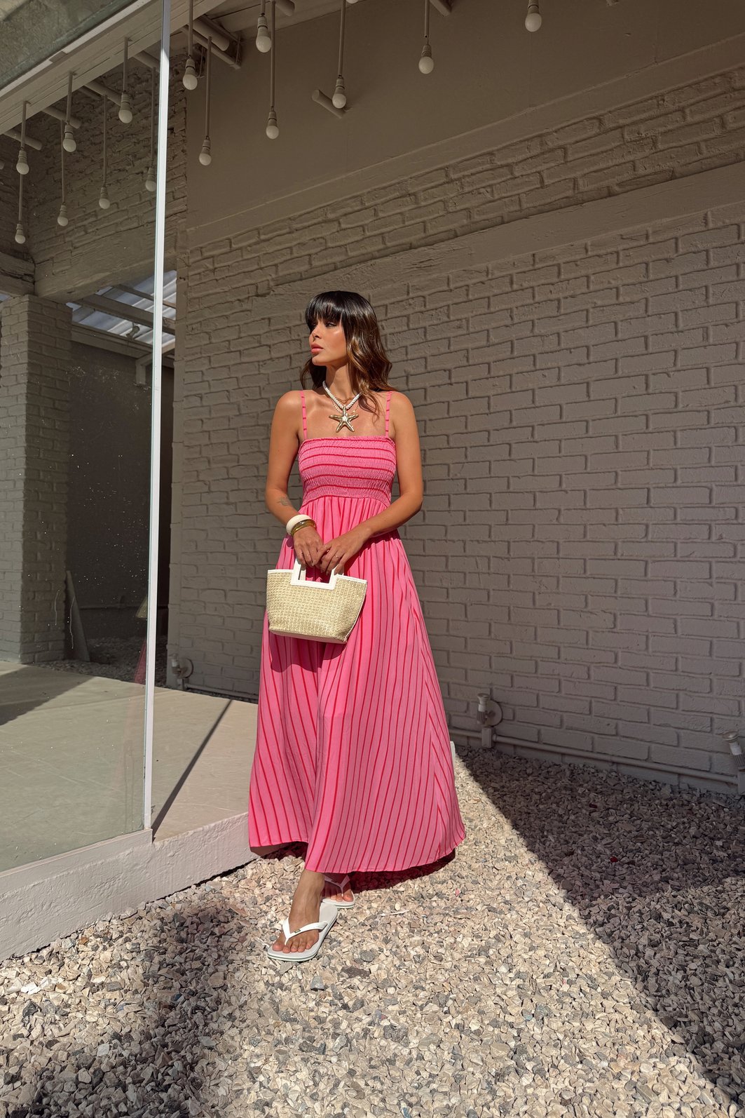 VESTIDO MIDI LISTRADO PANDORA ROSA