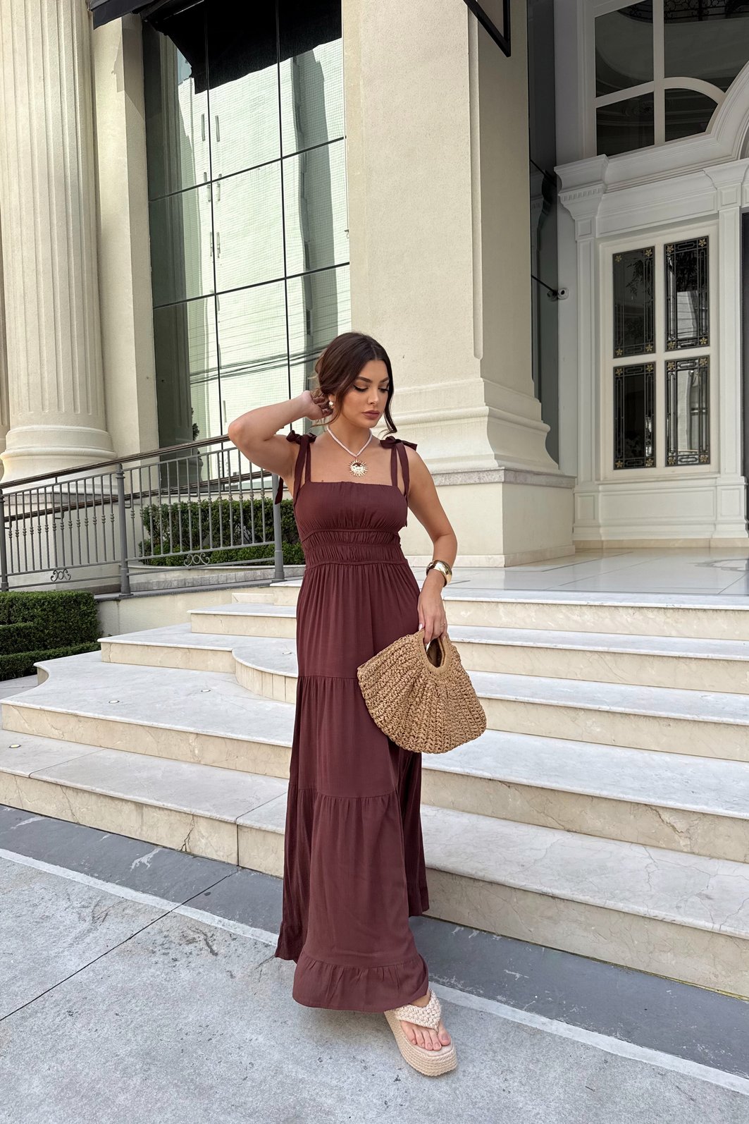 VESTIDO LONGO AURORA MARROM