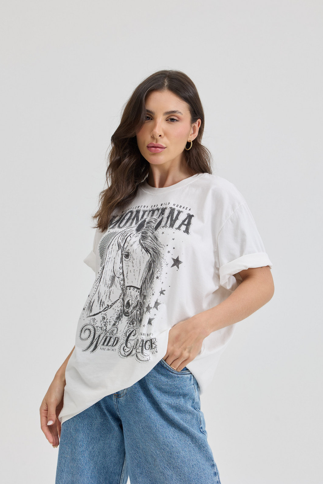 T-SHIRT OVERSIZED MONTANA WILD (COM STRASS) OFF WHITE