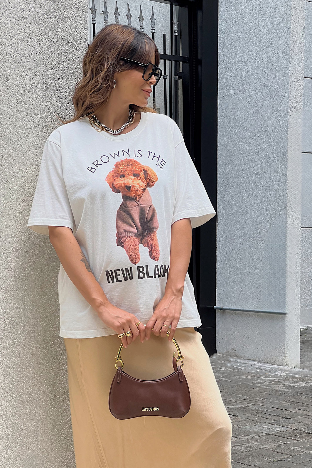 T-SHIRT OVERSIZED BROWN POODLE OFF WHITE