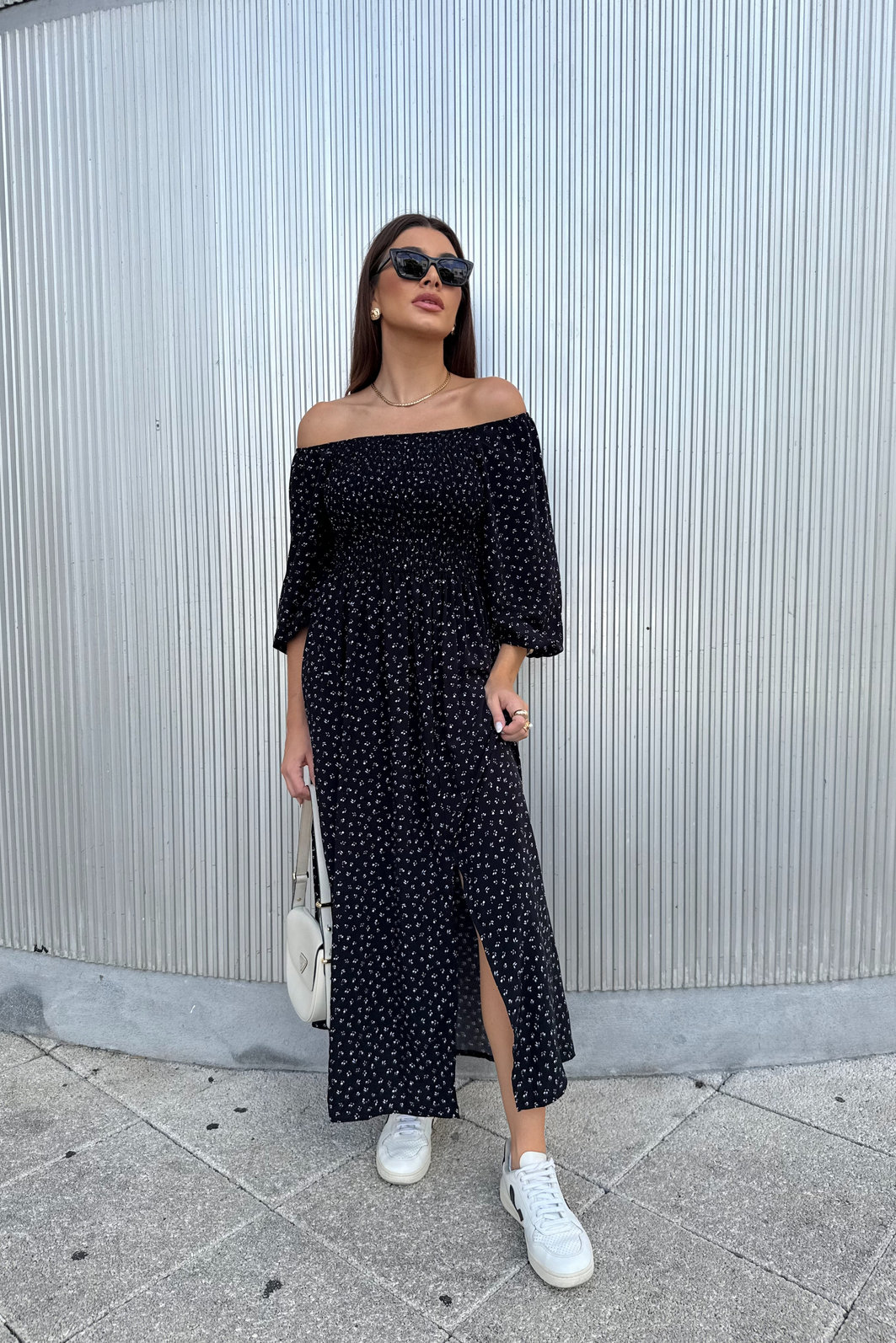 VESTIDO MIDI BARBARA FLORAL PRETO