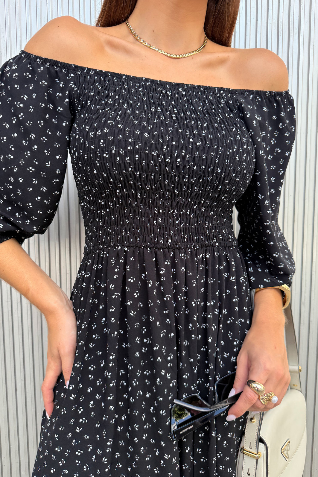VESTIDO MIDI BARBARA FLORAL PRETO