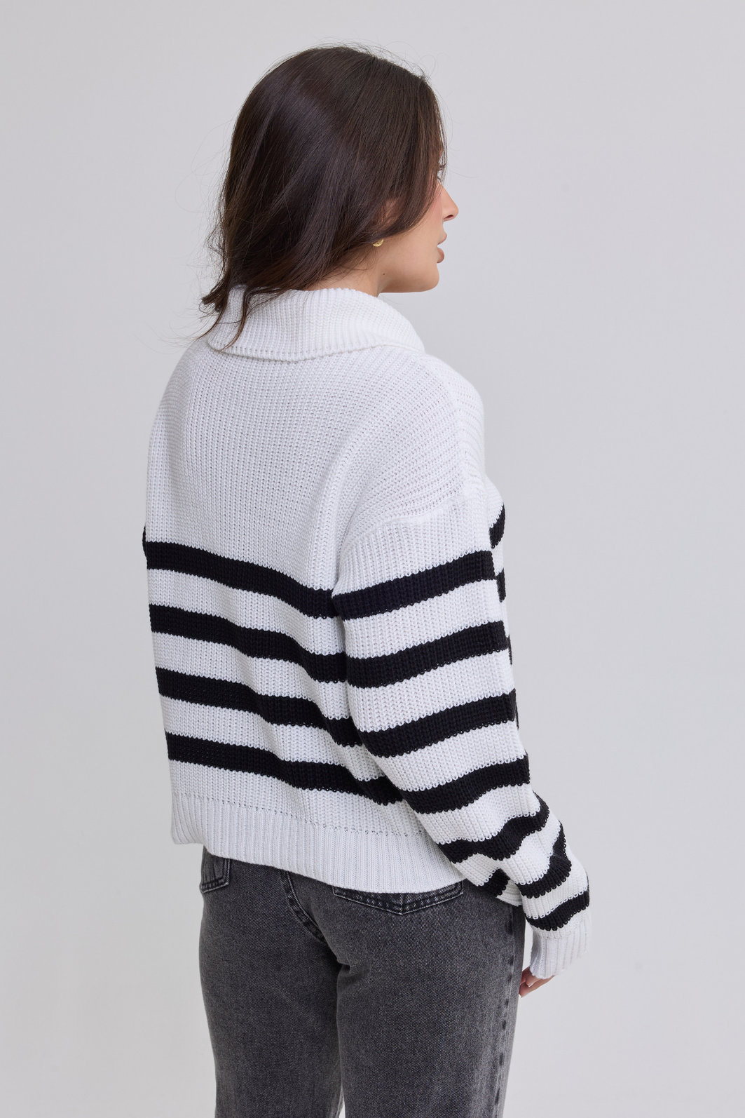 PRÉ-VENDA TRICOT COM ZÍPER MANGA LONGA LISTRADO GRACE OFF WHITE