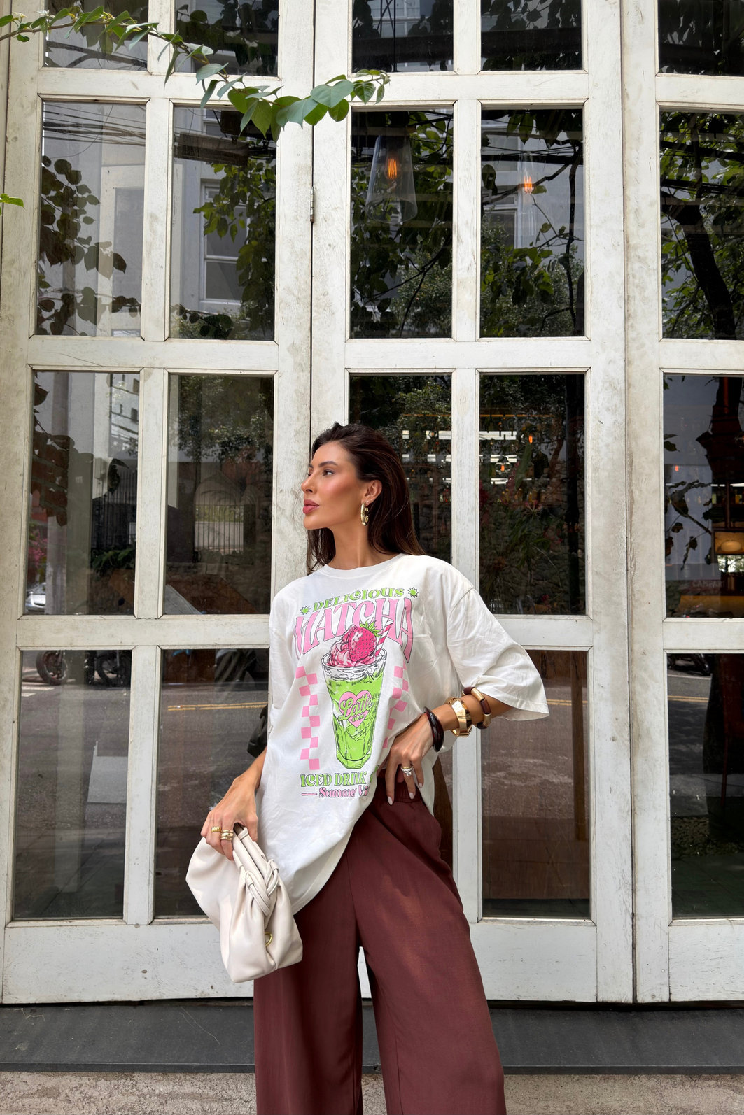 T-SHIRT OVERSIZED DELICIOUS MATCHA OFF WHITE