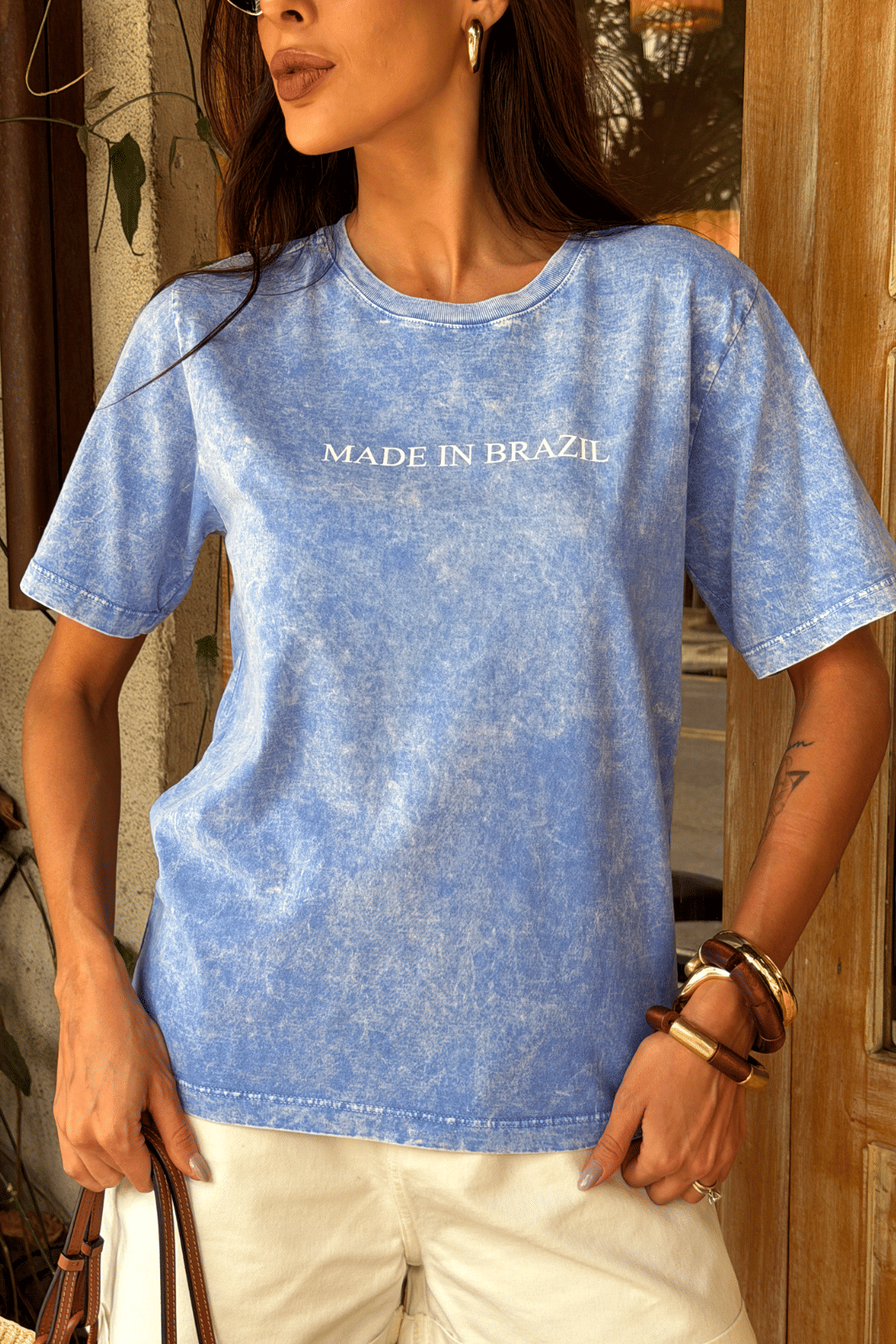 T-SHIRT ESTONADA MADE IN BRAZIL AZUL MARMORIZADO