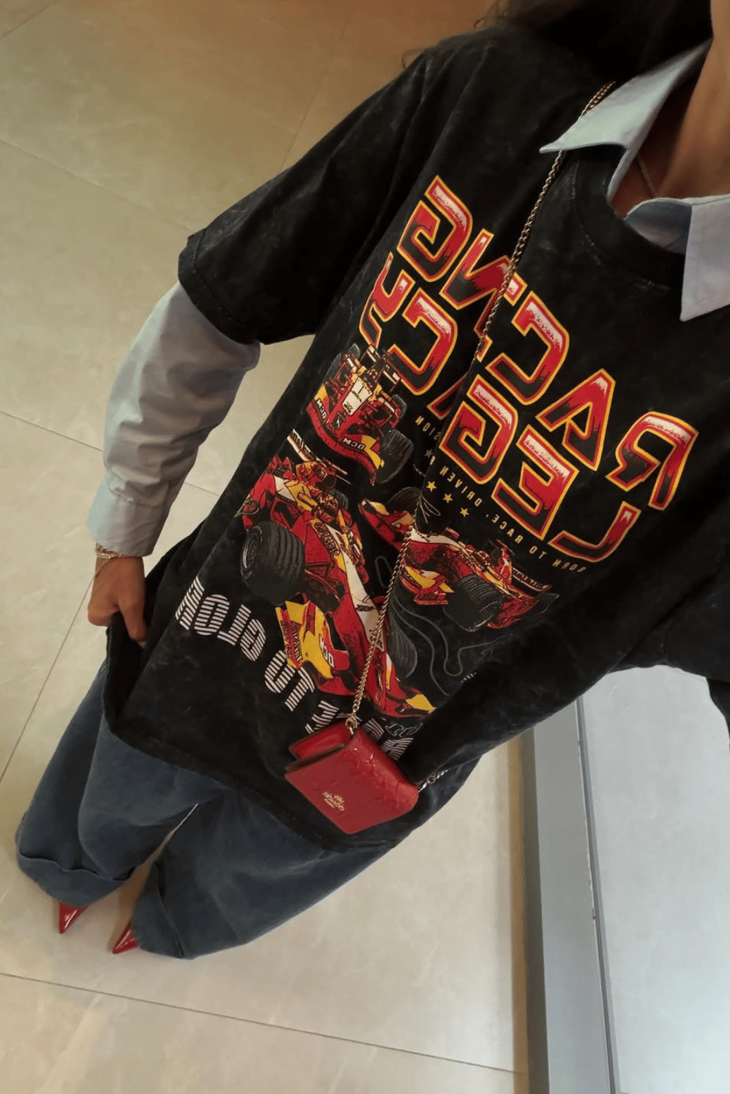 T-SHIRT OVERSIZED RACING LEGACY PRETO SKY