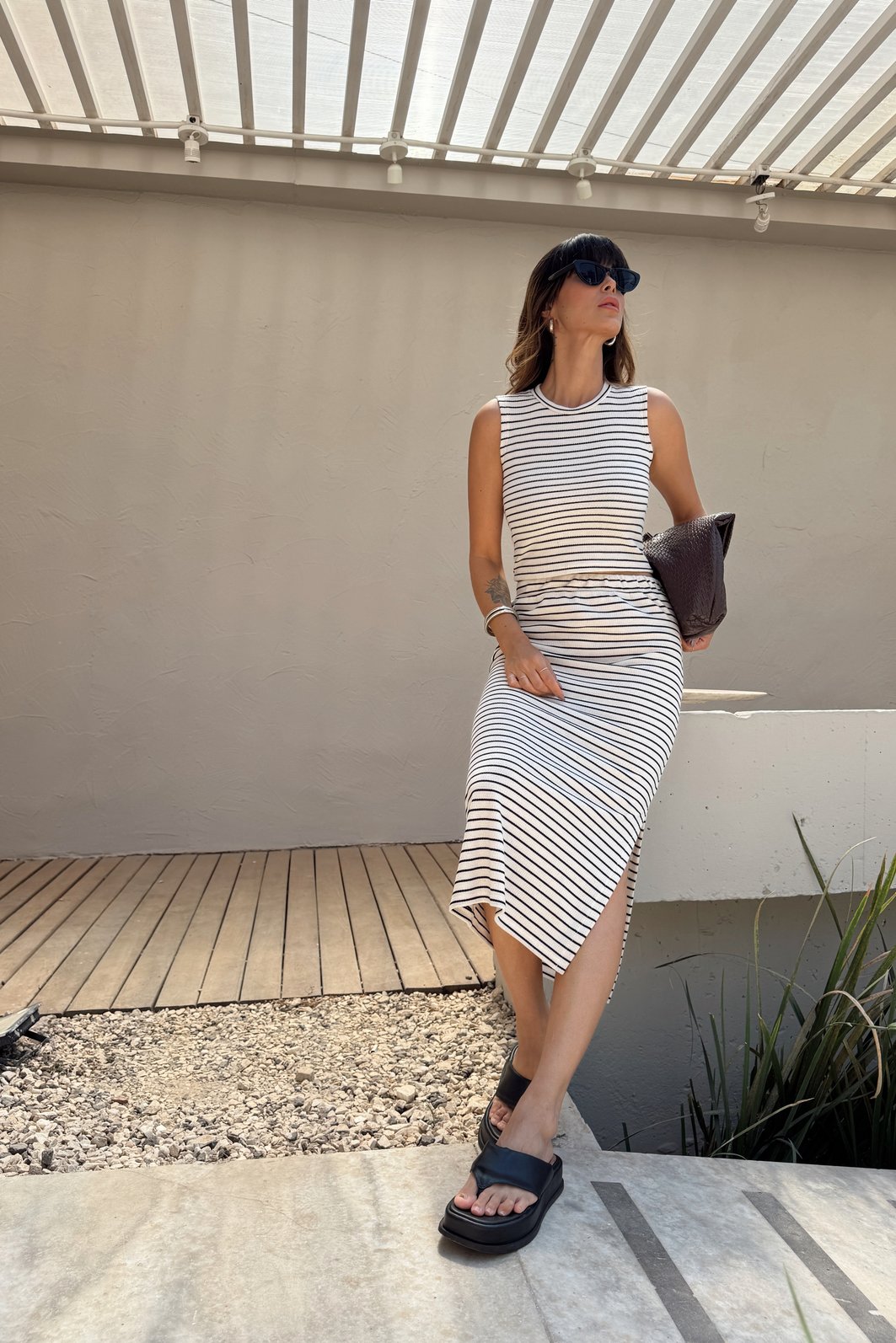 SAIA MIDI LISTRADO MONACO PRETO