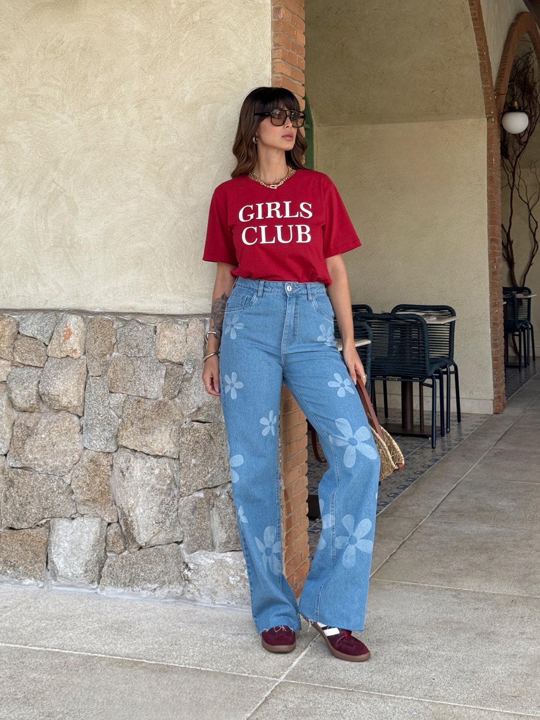 CALÇA JEANS WIDE LEG FLORA AZUL