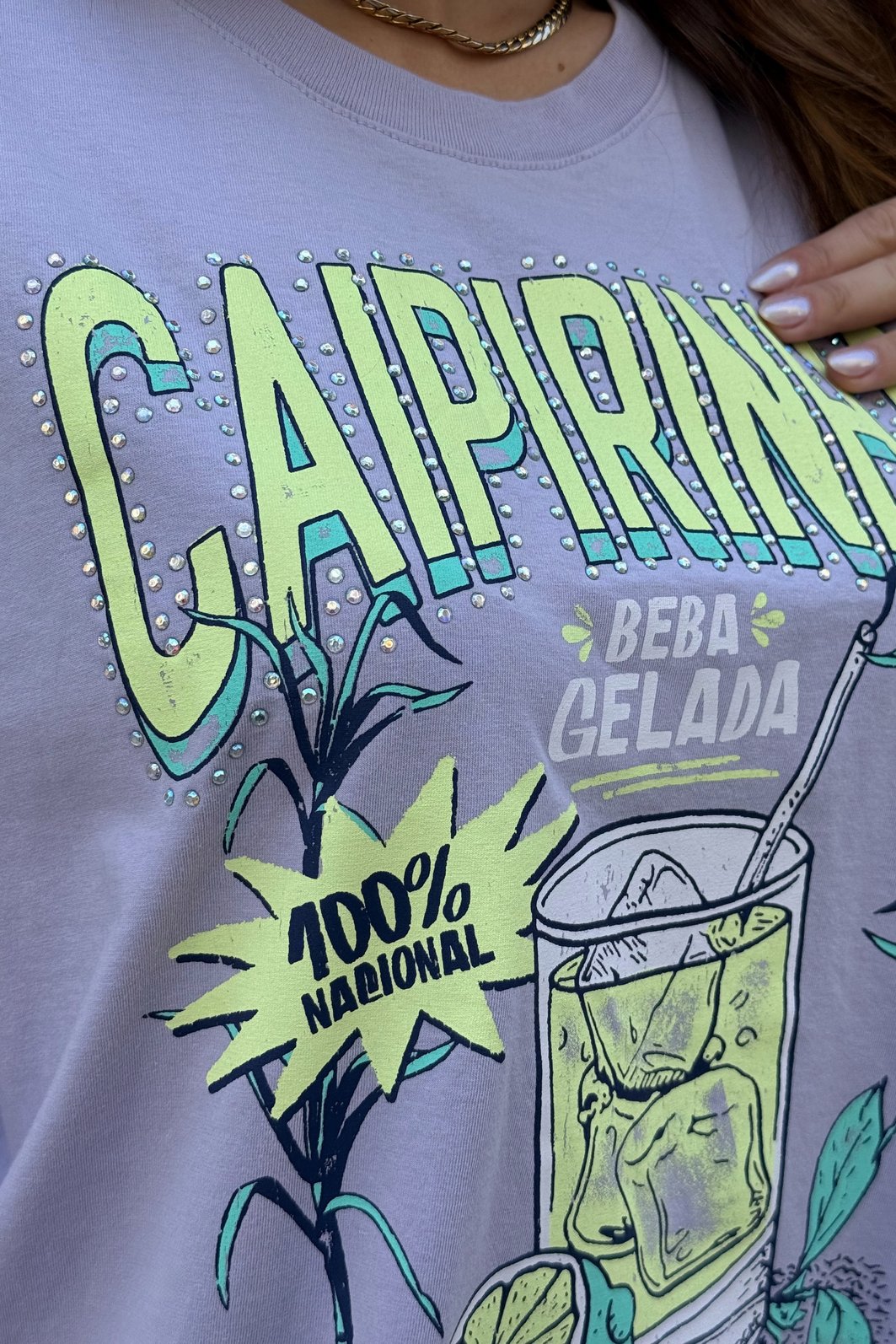 T-SHIRT OVERSIZED CAIPIRINHA GELADA (COM STRASS) ROXO CANDY