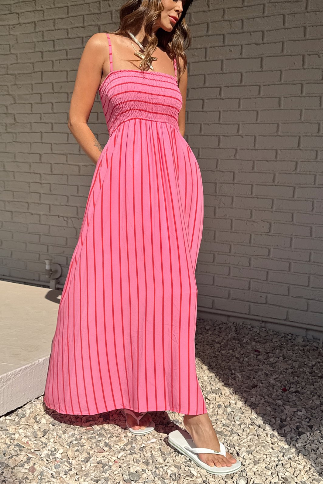 VESTIDO MIDI LISTRADO PANDORA ROSA