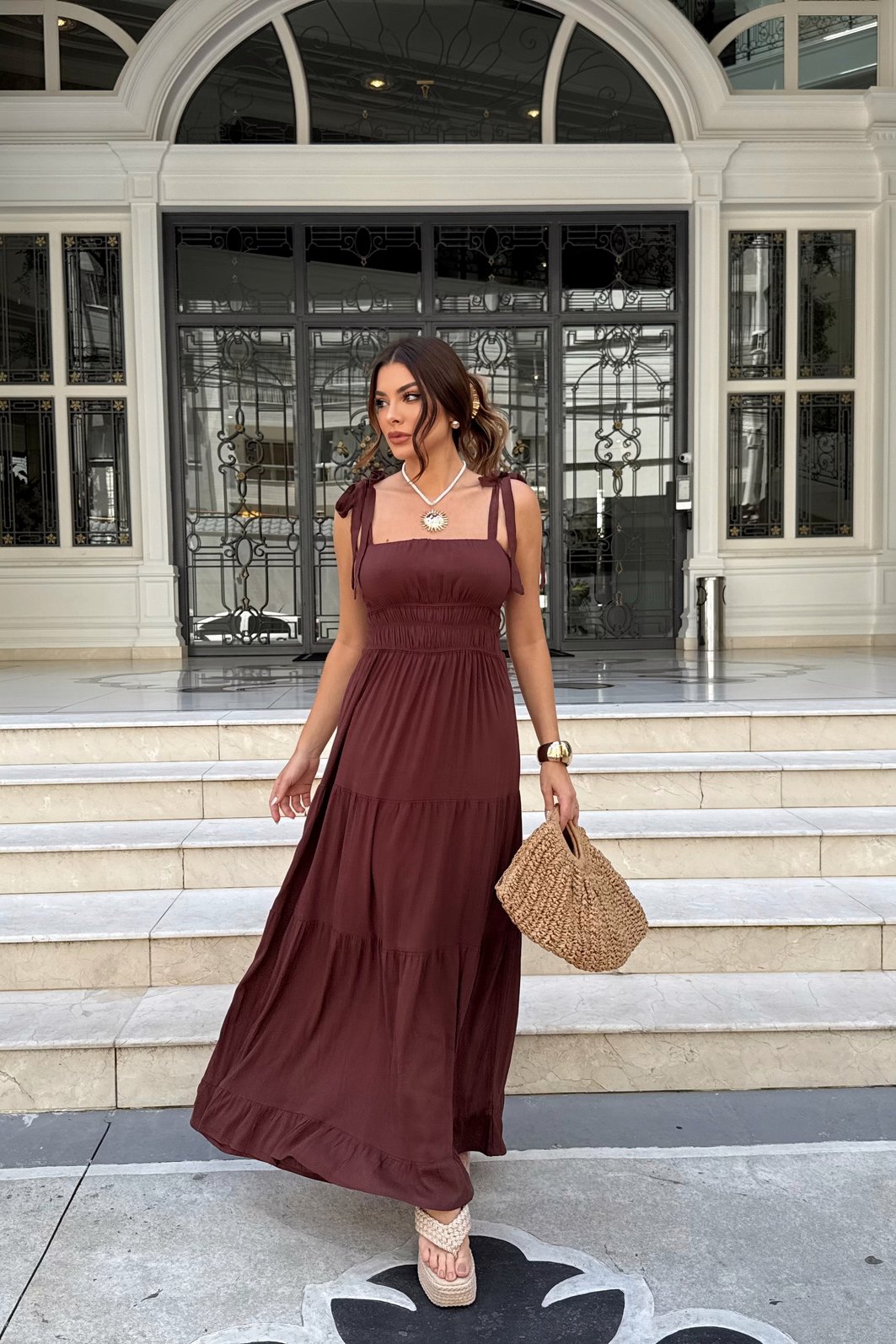 VESTIDO LONGO AURORA MARROM