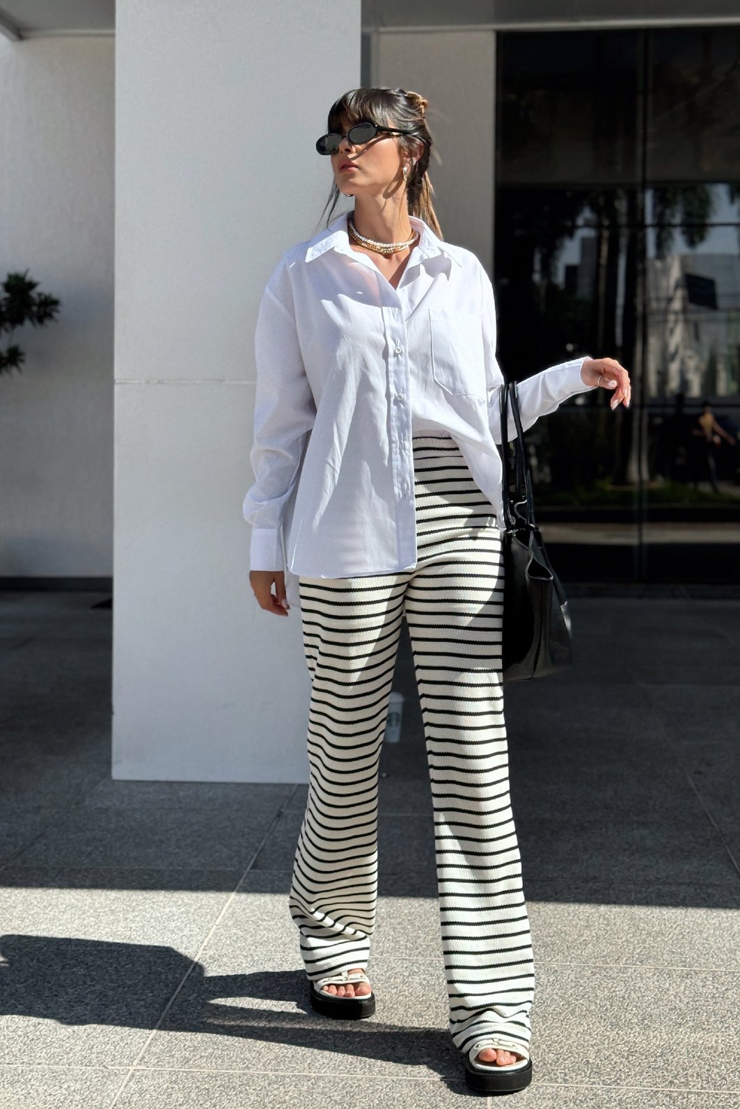 CALÇA JULIA LISTRADA NAVY OFF WHITE