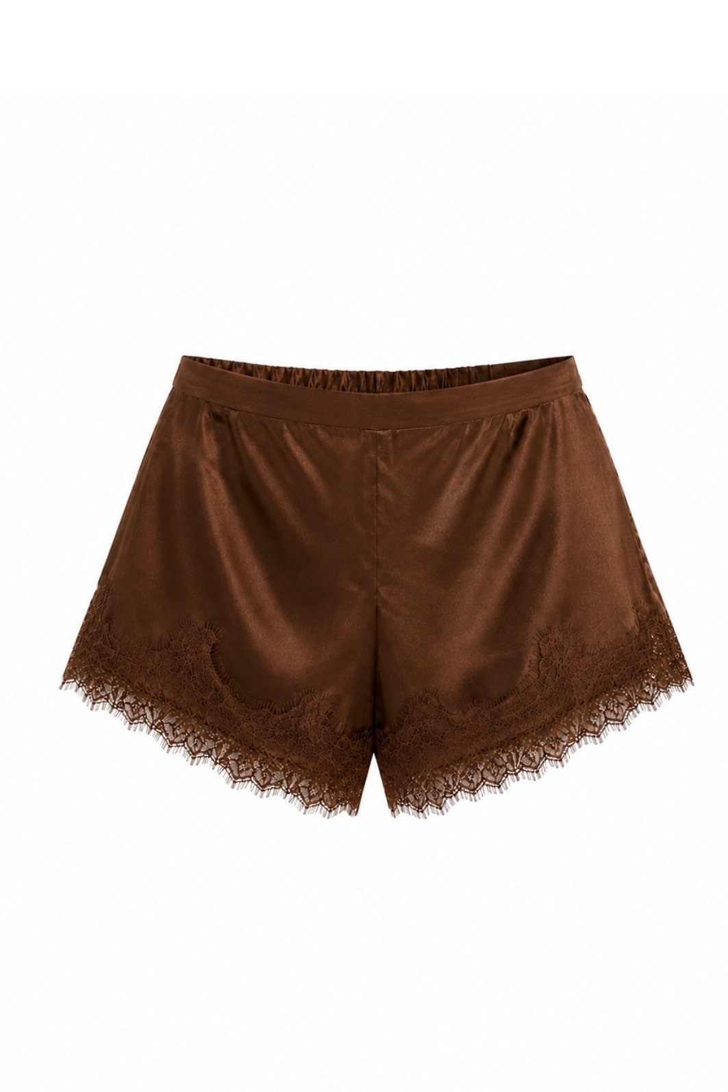 SHORTS DE CETIM COM BARRA DE RENDA INES MARROM