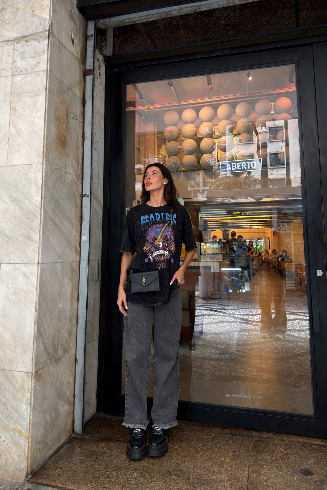 T-SHIRT OVERSIZED FOR FASHION GIRLS (COM GLITTER) PRETO SKY