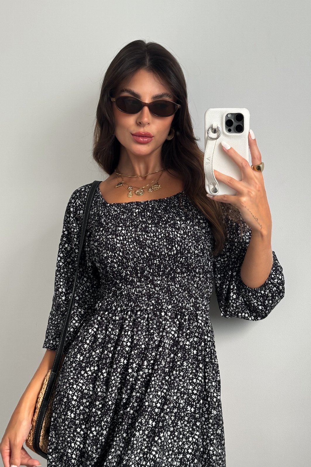 VESTIDO MIDI BARBARA FLORAL LIBERTY PRETO