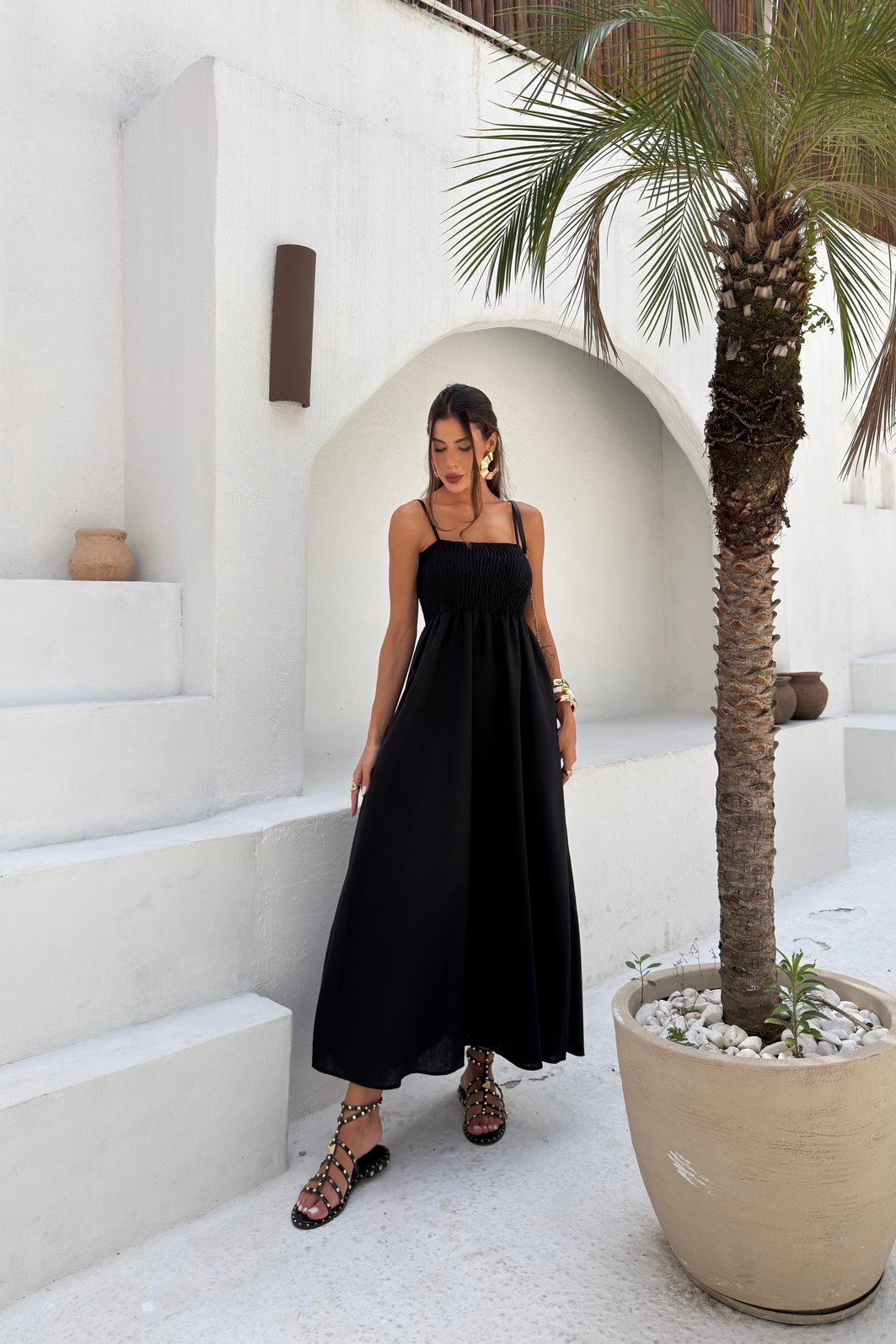 VESTIDO MIDI PANDORA LINHO PRETO