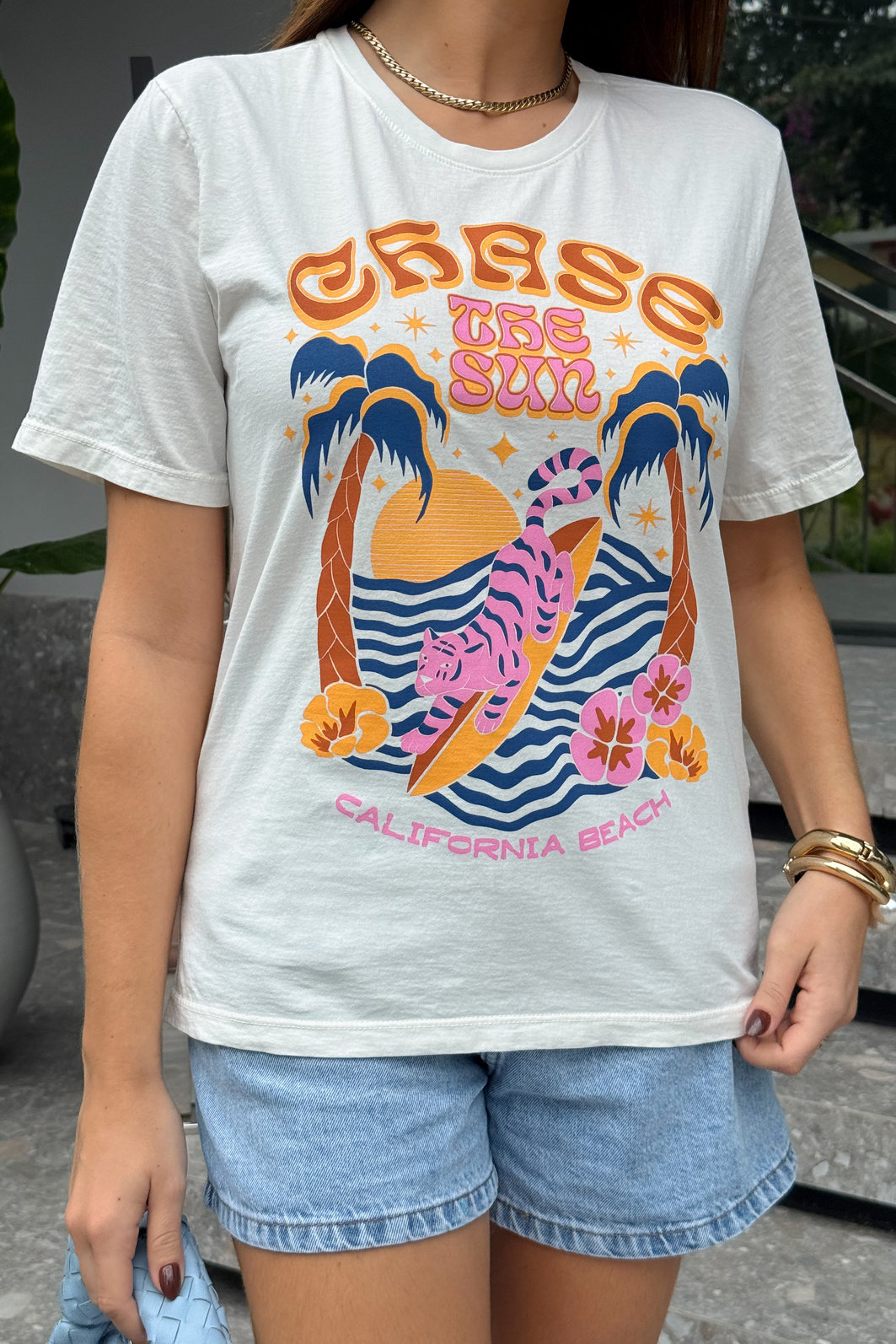 T-SHIRT ESTONADA CHASE SUN CALIFORNIA OFF WHITE