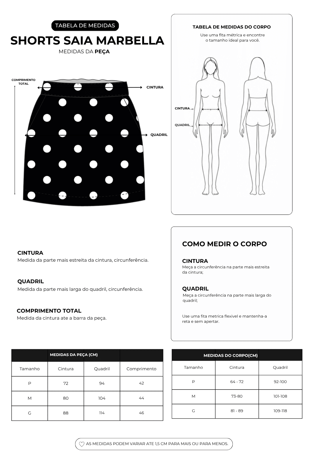 SHORTS SAIA COM BOLSOS ZÍPER INVISÍVEL MARBELLA ESTAMPADO - COR POA PRETO