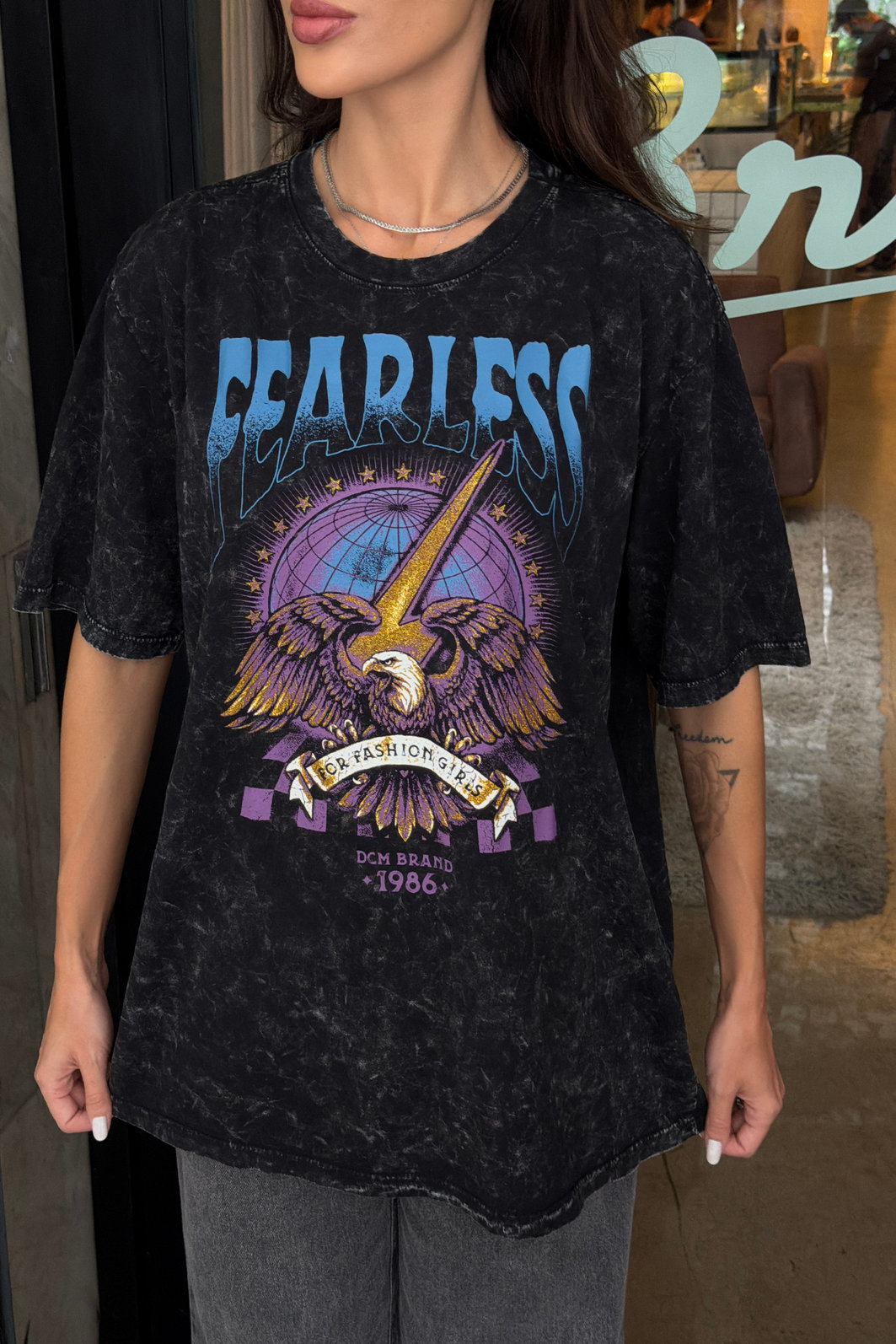 T-SHIRT OVERSIZED FOR FASHION GIRLS (COM GLITTER) PRETO SKY