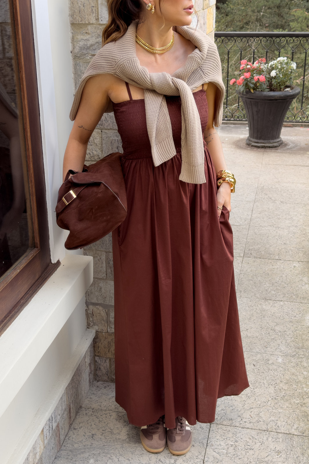 VESTIDO MIDI PANDORA MARROM TRUFADO
