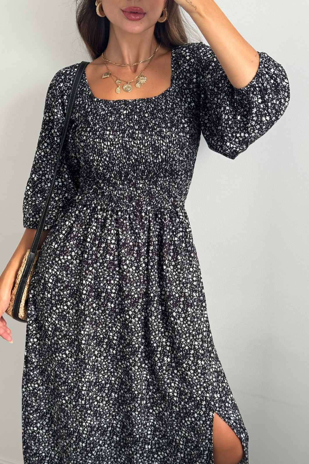 VESTIDO MIDI BARBARA FLORAL LIBERTY PRETO
