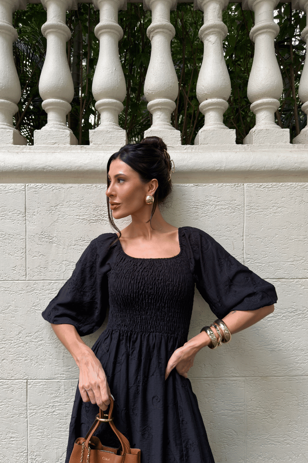 VESTIDO MIDI BORDADO BARBARA PRETO