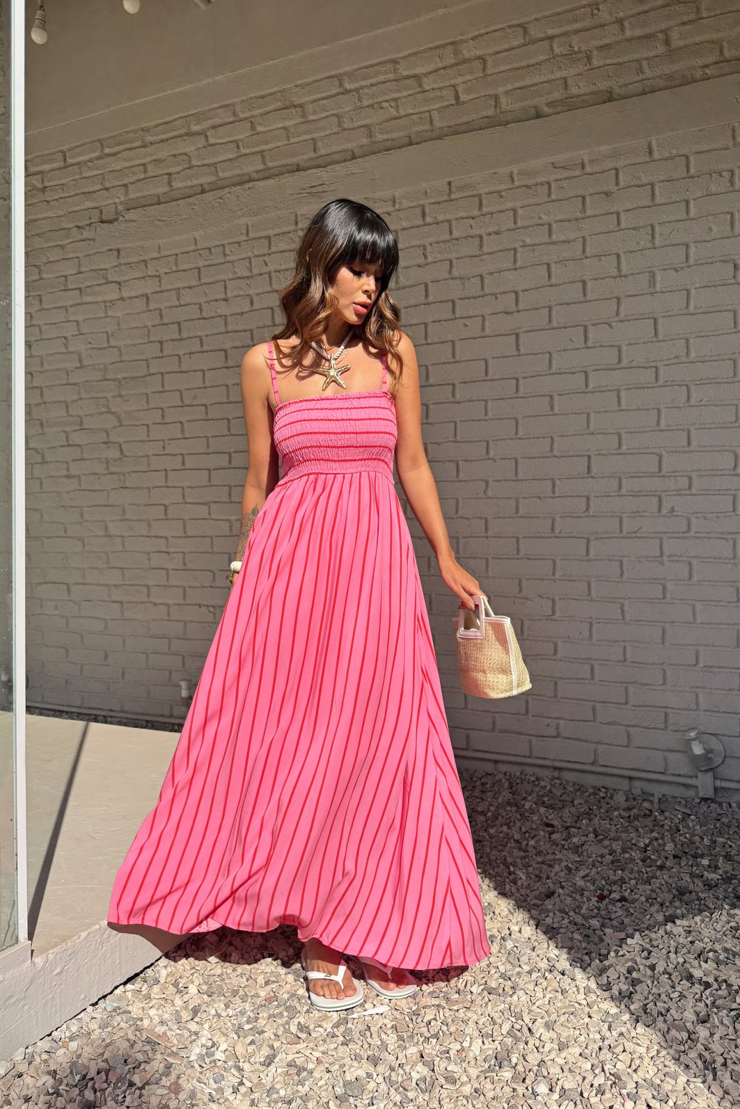 VESTIDO MIDI LISTRADO PANDORA ROSA