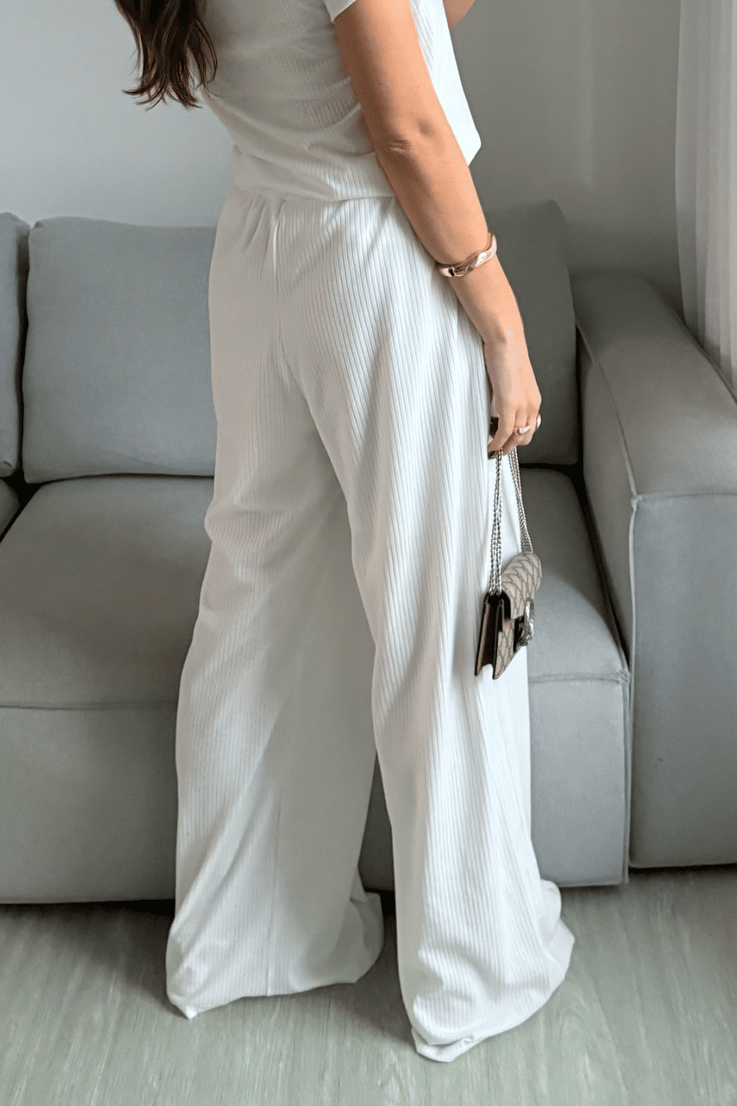 CALÇA PANTALONA CANELADA AMANDA COM FORRO OFF WHITE