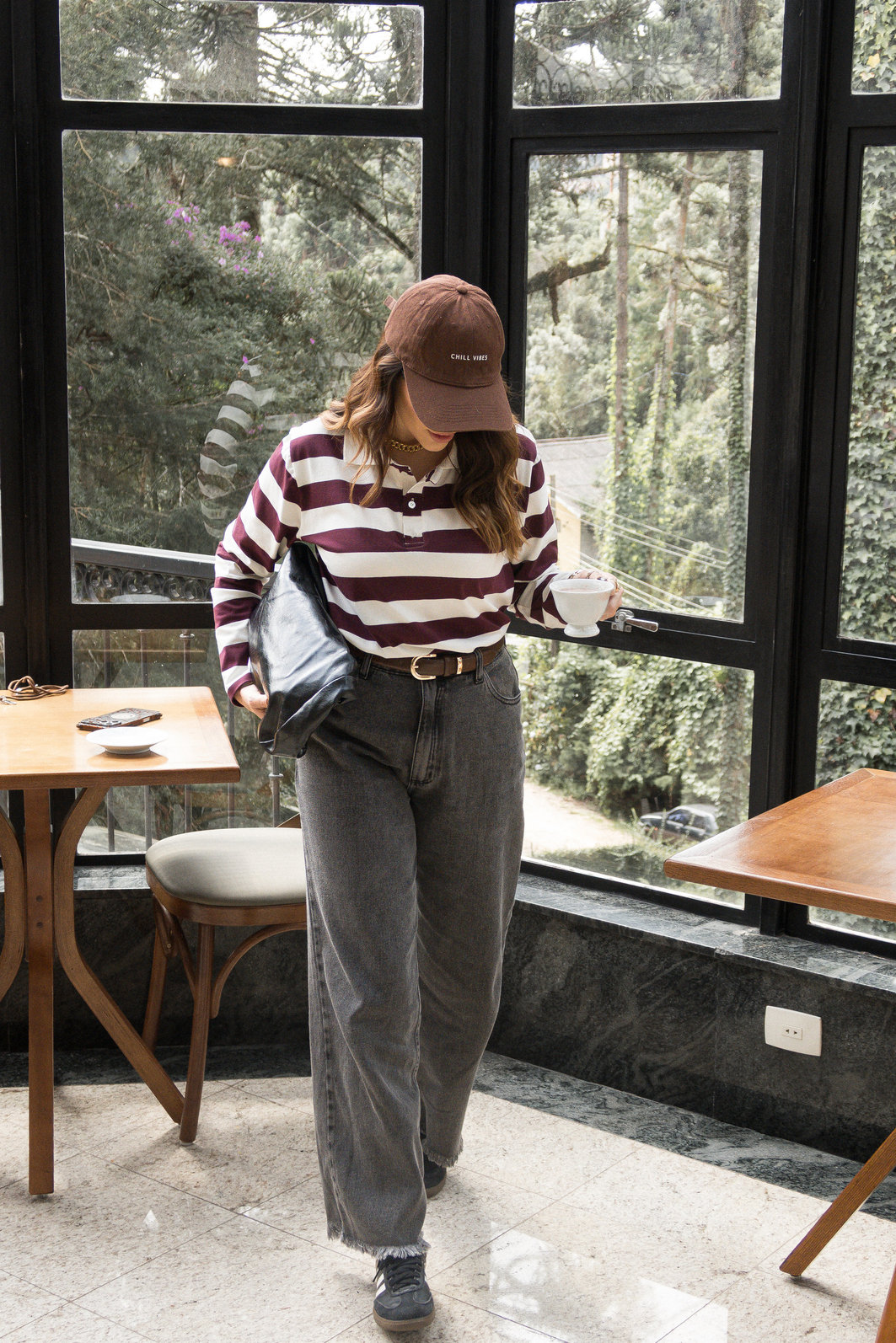BLUSA GOLA POLO MANGA LONGA LISTRADA DIANA VINHO