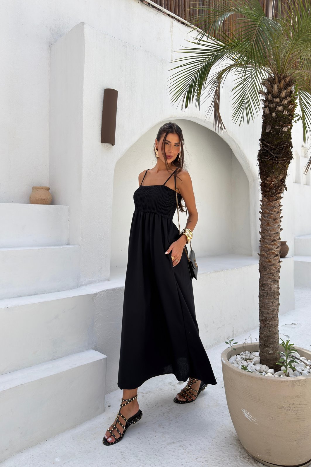 VESTIDO MIDI PANDORA LINHO PRETO