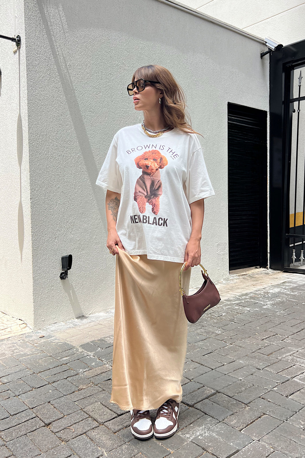T-SHIRT OVERSIZED BROWN POODLE OFF WHITE